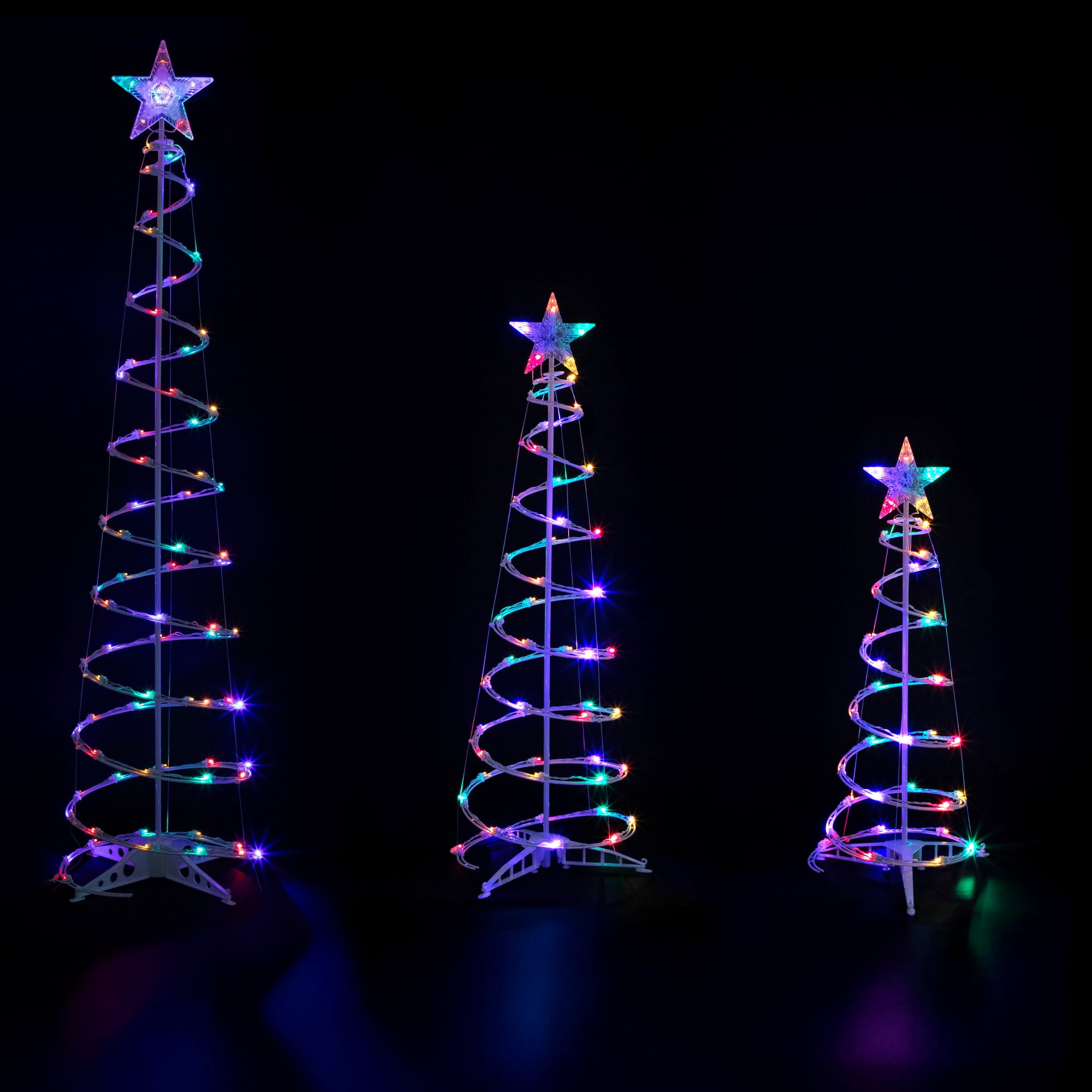 Set of 3 LED Lighted Multi-Color Outdoor Spiral Christmas Cone Trees 3', 4', and 6'