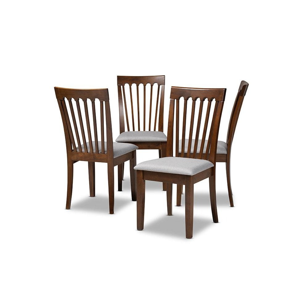 Baxton Studio Minette Modern and Contemporary Grey Fabric Upholstered Walnut Brown Finished Wood Dining Chair Set