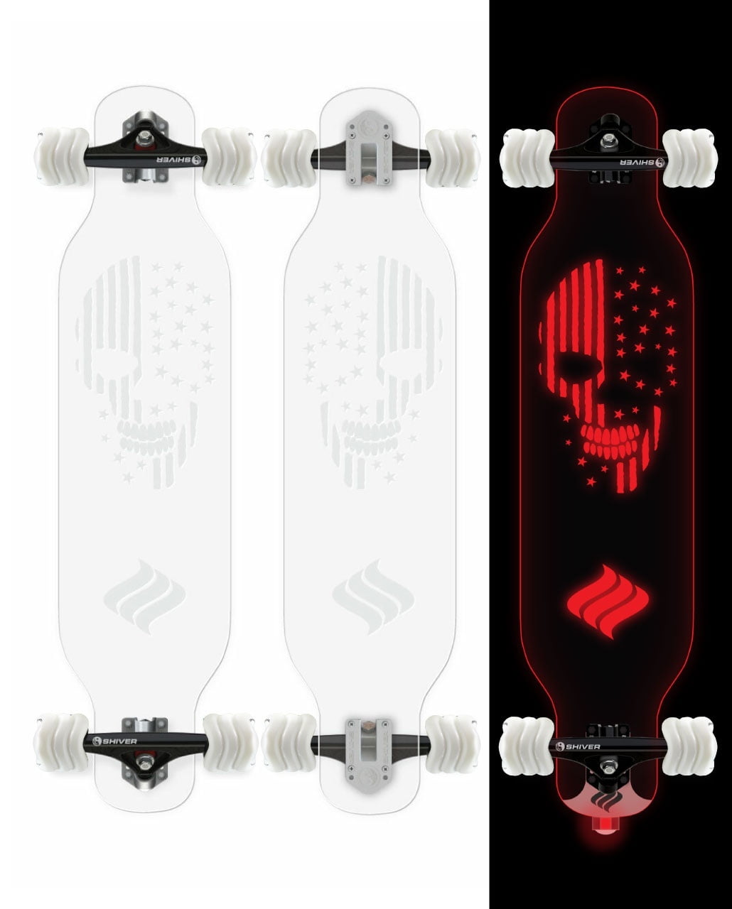Shark Wheel Clear Skull Complete Longboard with Lights