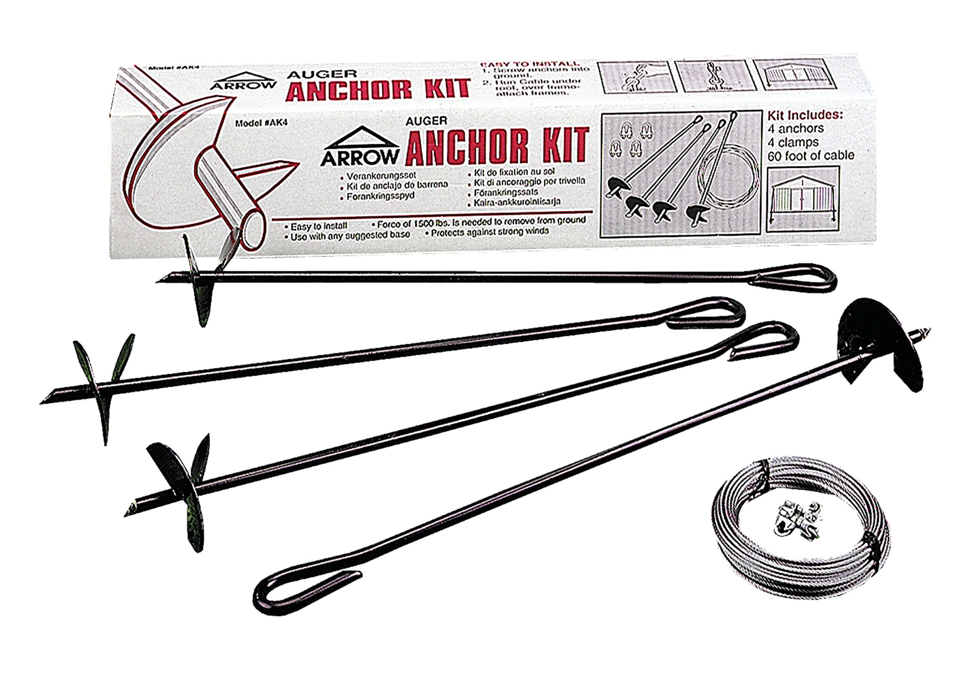 ShelterLogic Arrow AK4 Earth Anchor Auger & Cable Kit for Storage Sheds