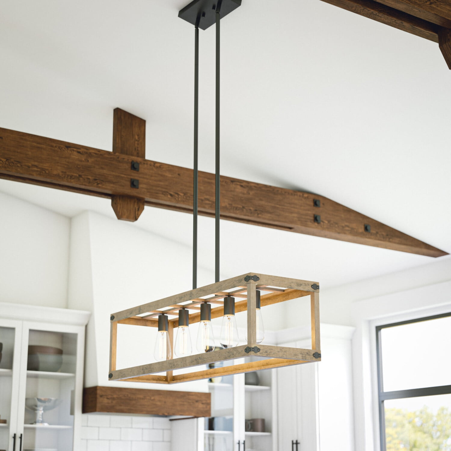 Kenroy Home Swanson 5-Light LED Kitchen Island Light Fixture with Exposed Edison Style Bulbs Coastal Table Light Fixture for Living Room, Kitchen, Dining Room, or Office, 2700K, Graphite