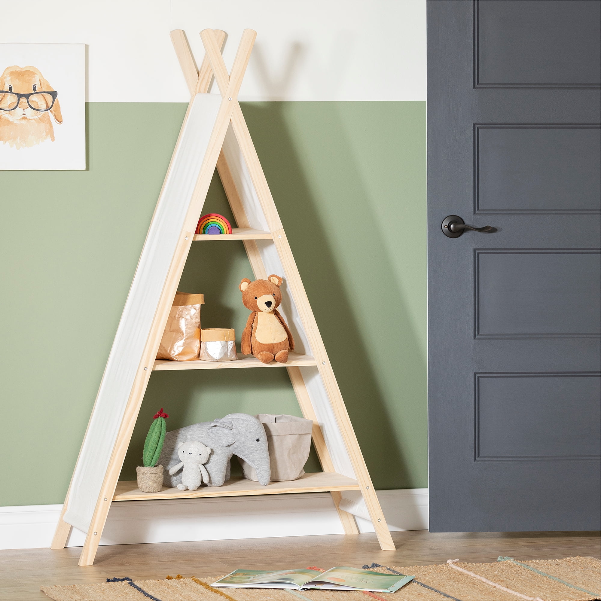 Sweedi Teepee Shelving Unit-Natural Cotton and Pine-South Shore