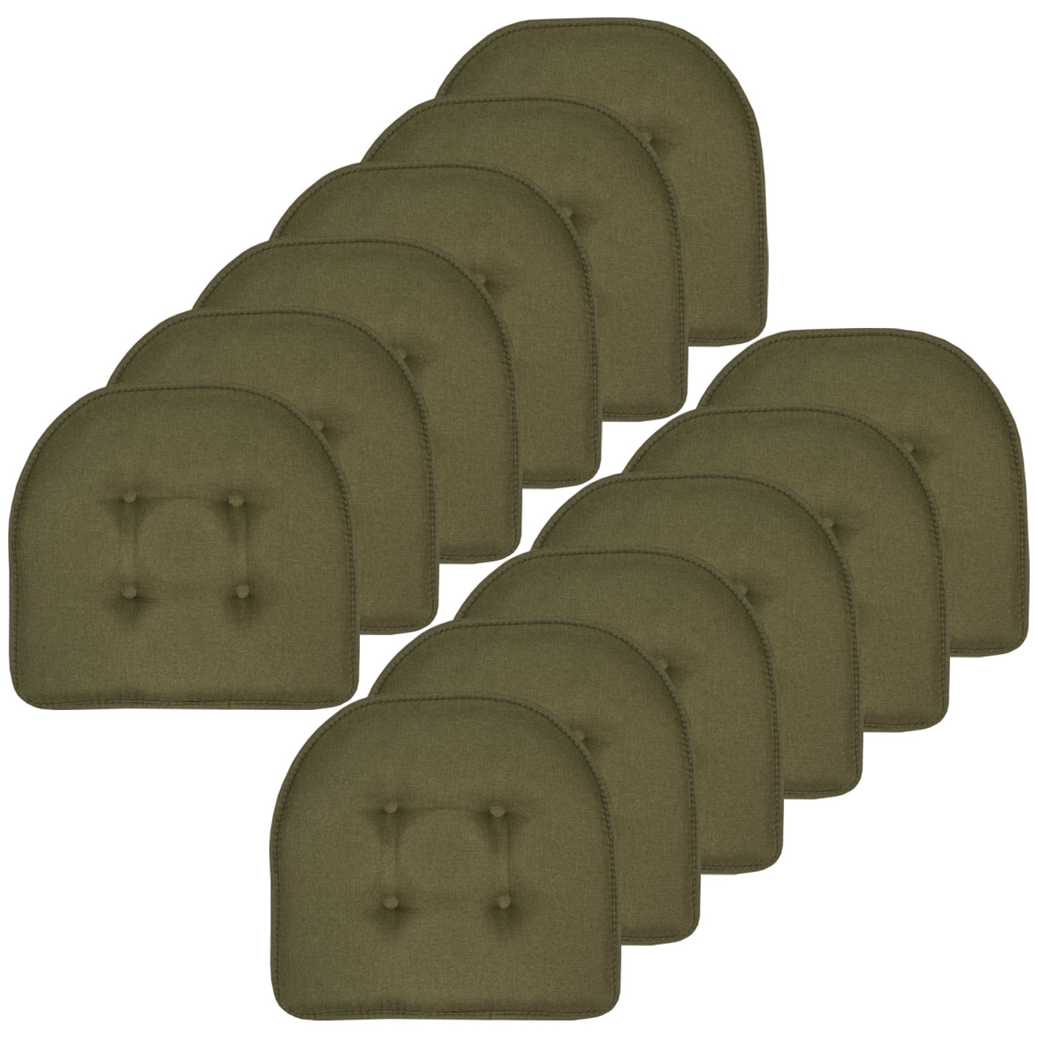 Sweet Home Collection U-Shaped Memory Foam Tufted Non Slip Chair Pads - 12 PK, Army Green