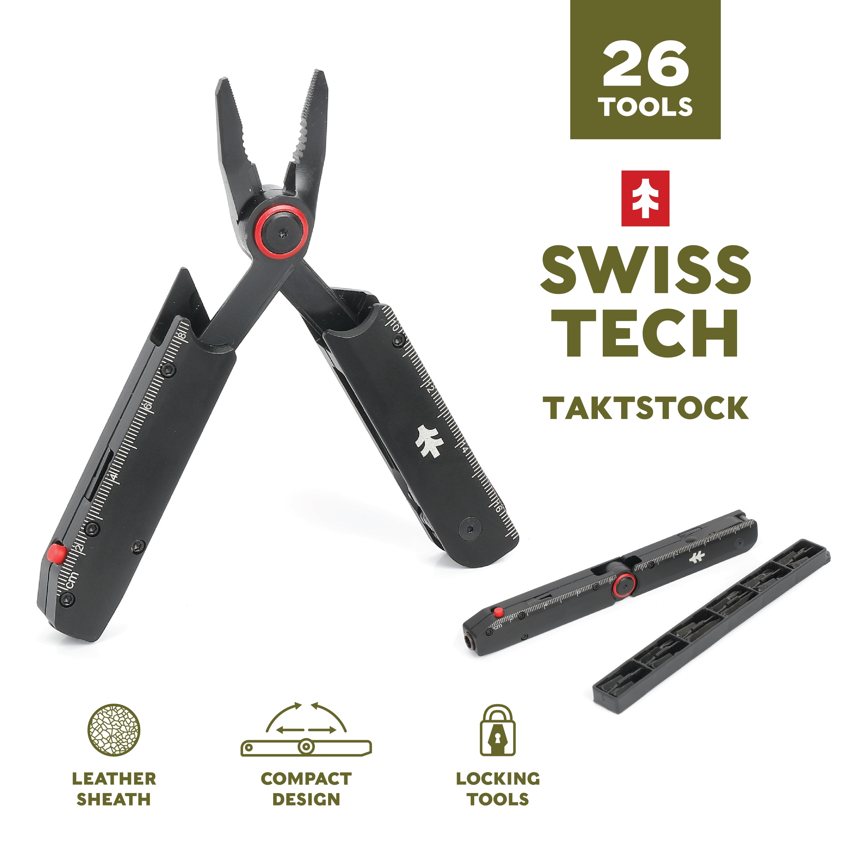Swiss Tech Taktstock AUS-8 Steel Blade 26-in-1 Folding Multitool