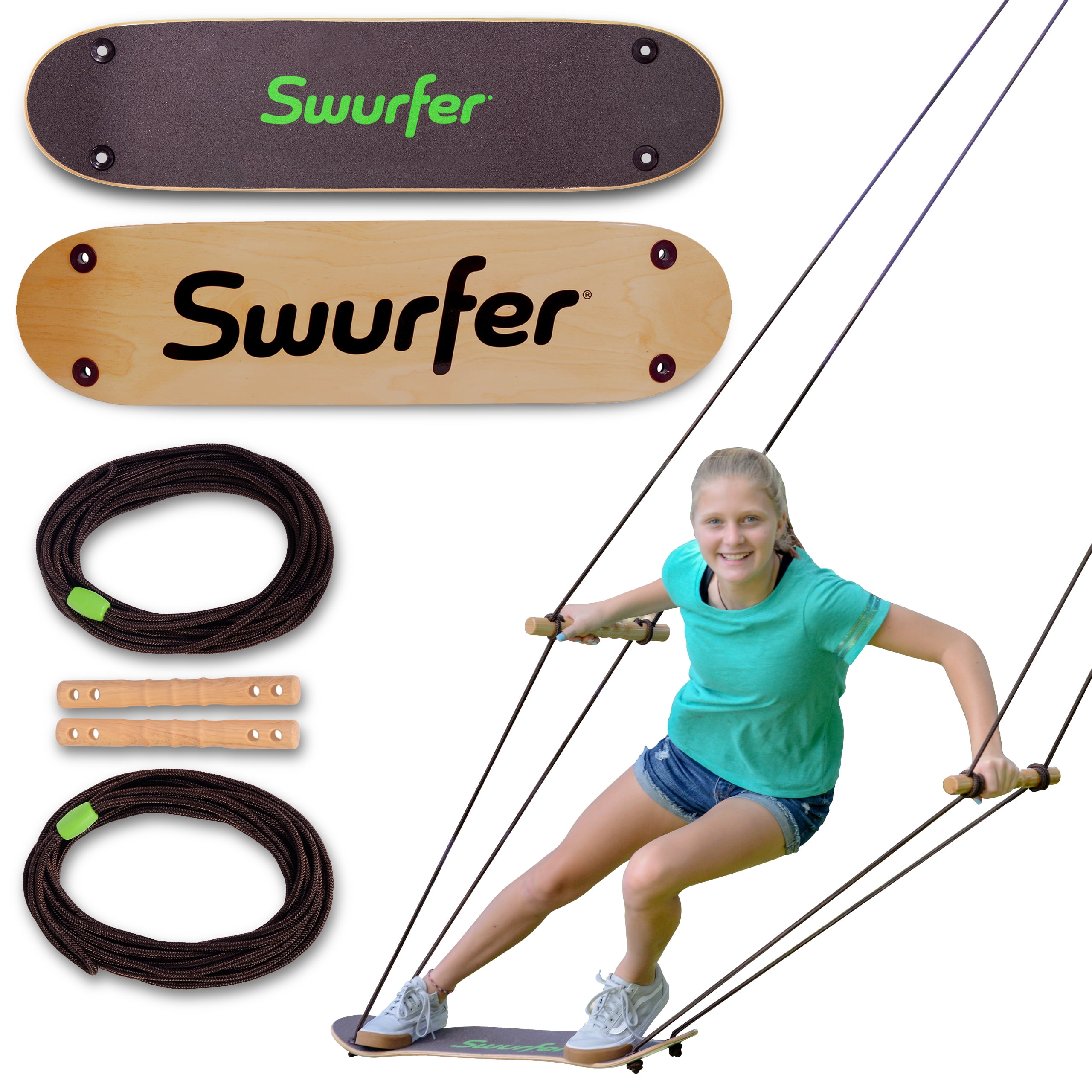 Swurfer TreeSkate Stand Up Skating Swing, Wooden Outdoor Swing for Kids and Adults