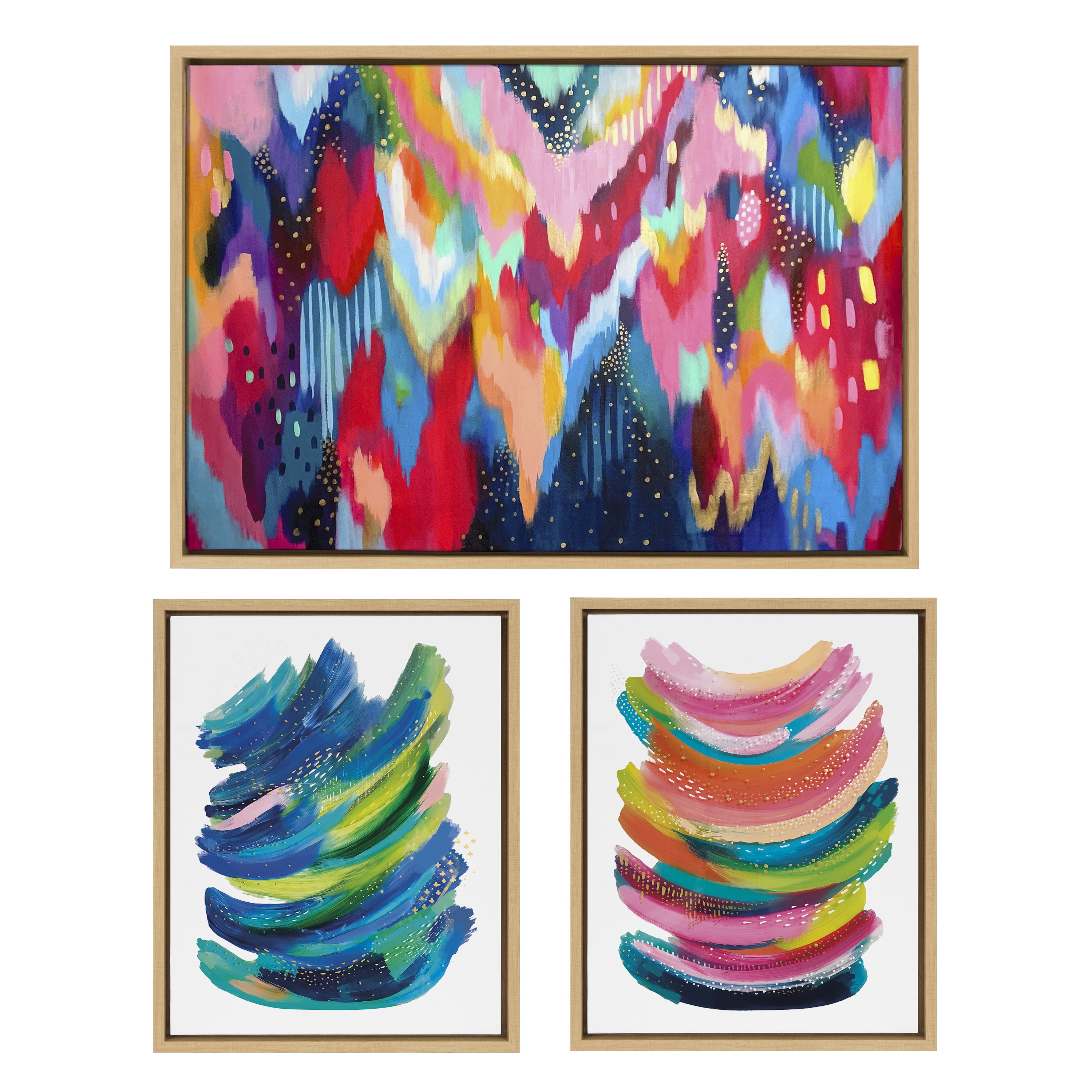 Sylvie Brushstroke and Bright Abstract 23 in x 33 in Framed Painting Canvas Art Prints, by Kate and Laurel Set of 3