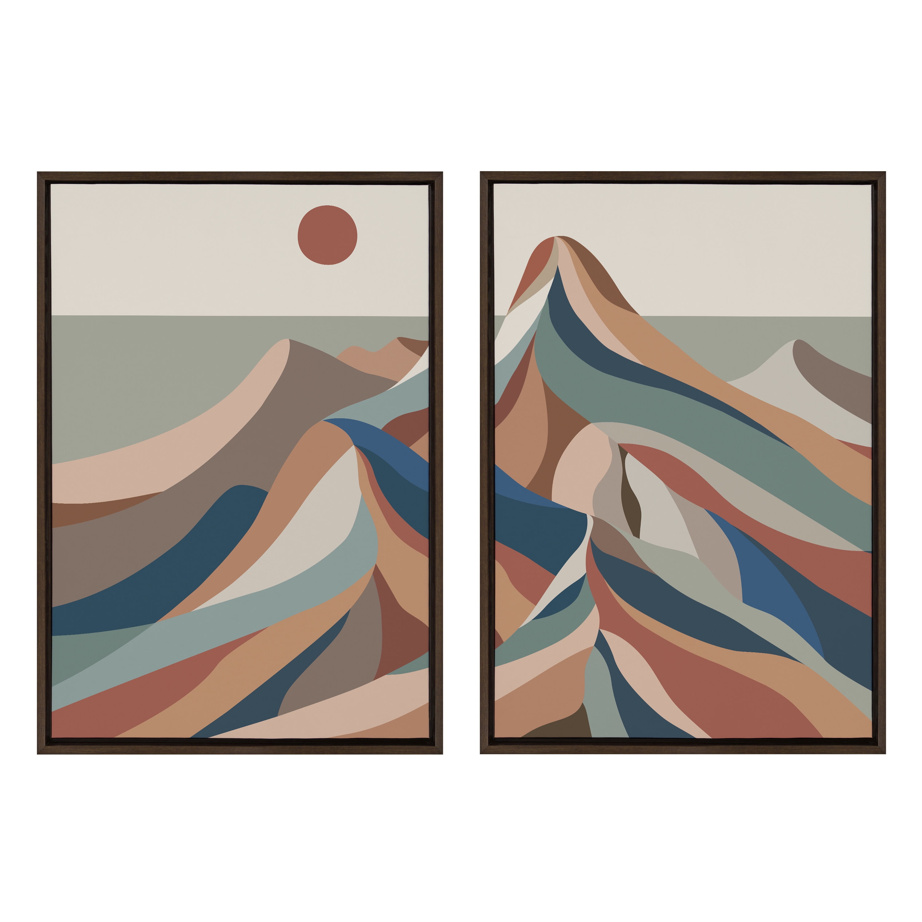 Sylvie Mid Century Modern Mountains 23 in x 33 in Framed Painting Canvas Art Prints, by Kate and Laurel Set of 2