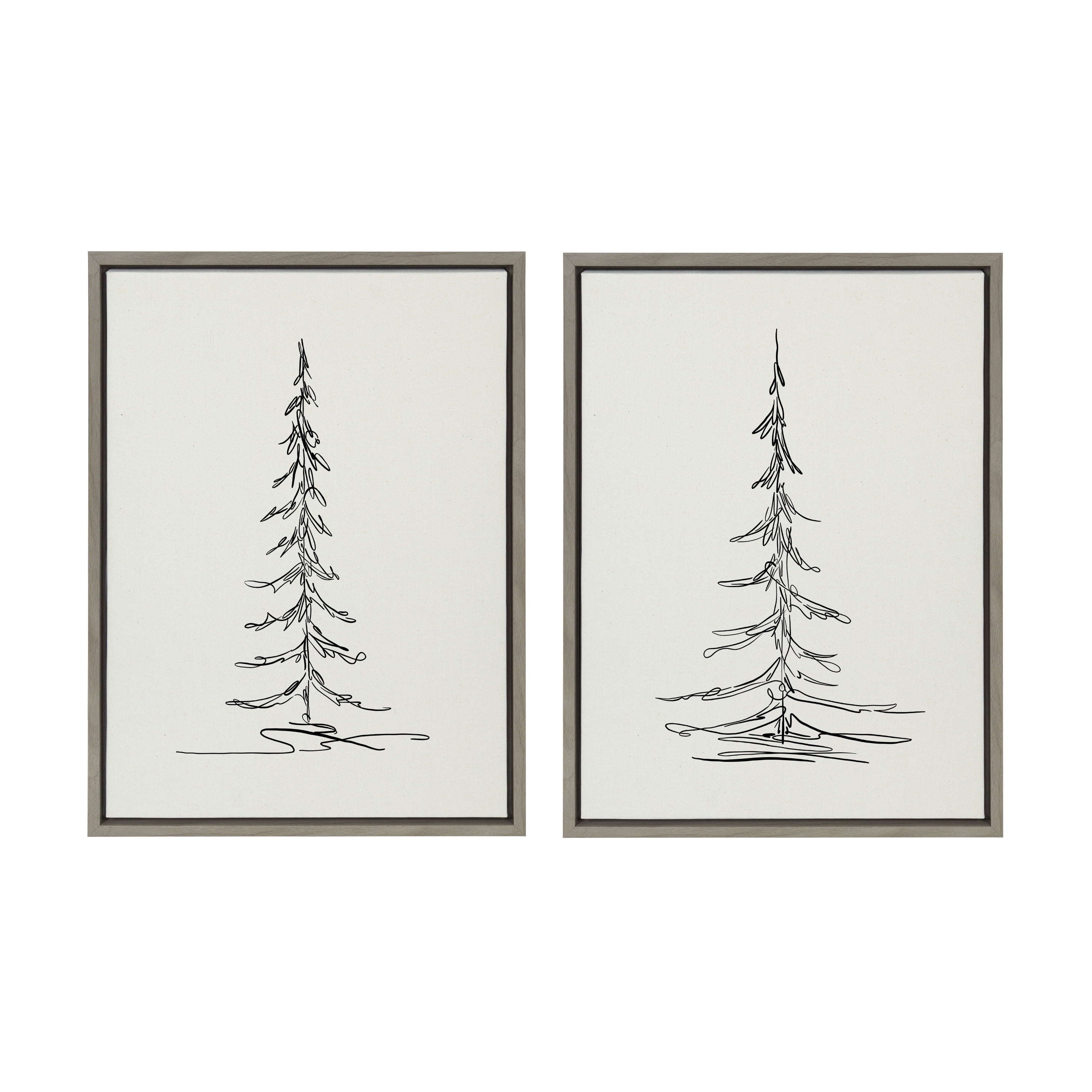 Sylvie Minimalist Evergreen Trees 18 in x 24 in Framed Painting Canvas Art Prints, by Kate and Laurel Set of 2