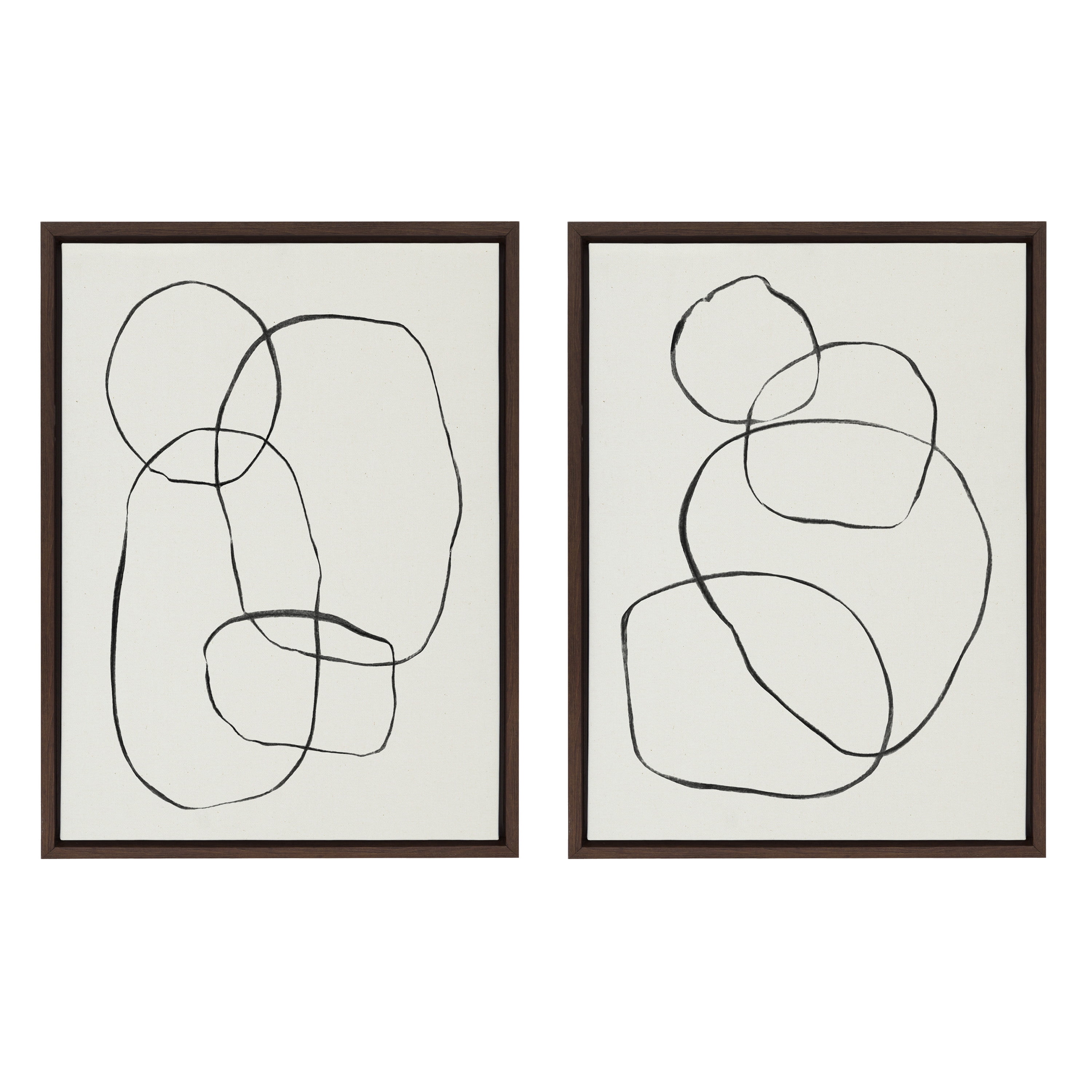 Sylvie Modern Circles and Going in Circles Linen Textured 18 in x 24 in Framed Painting Canvas Art Prints, by Kate and Laurel Set of 2