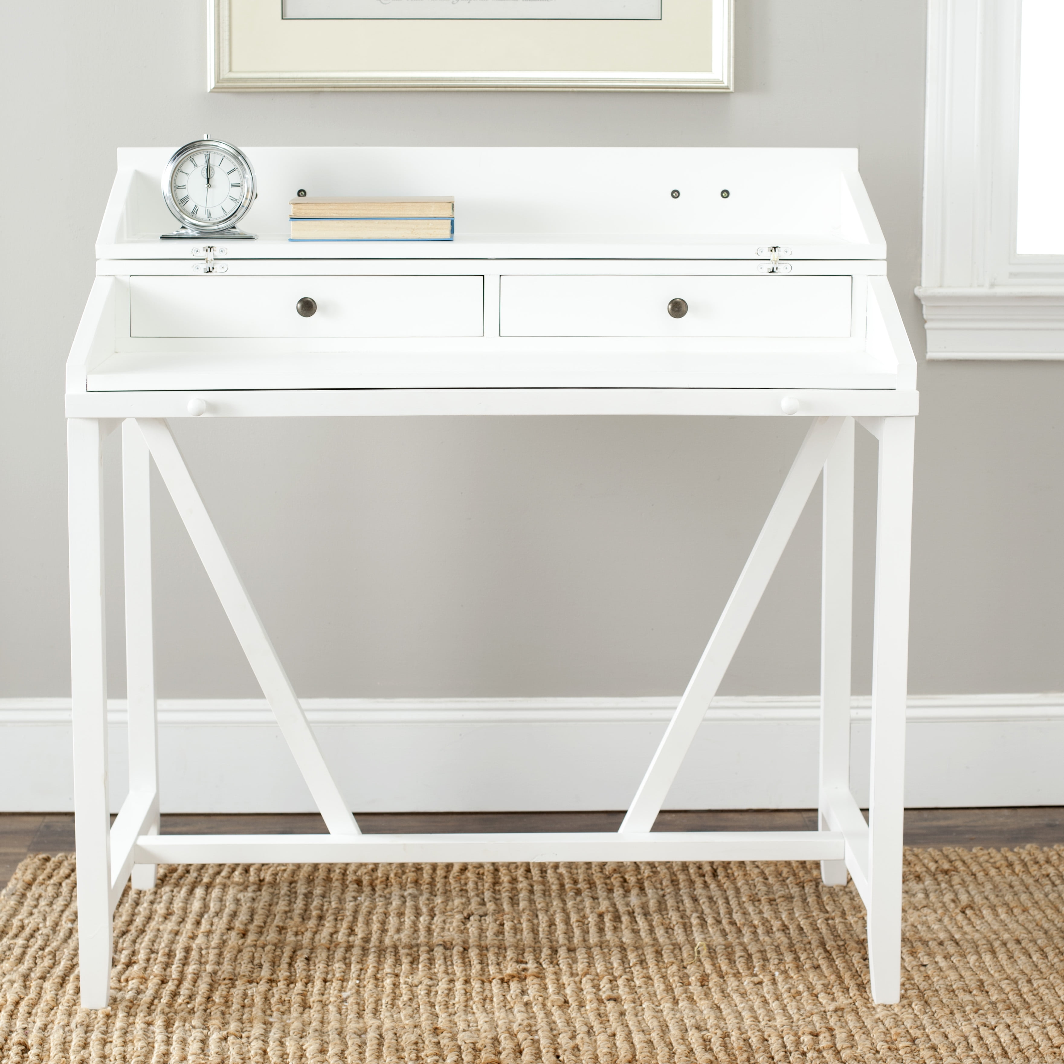 SAFAVIEH Wyatt Industrial Rustic Writing Desk w/ Pull Out, White