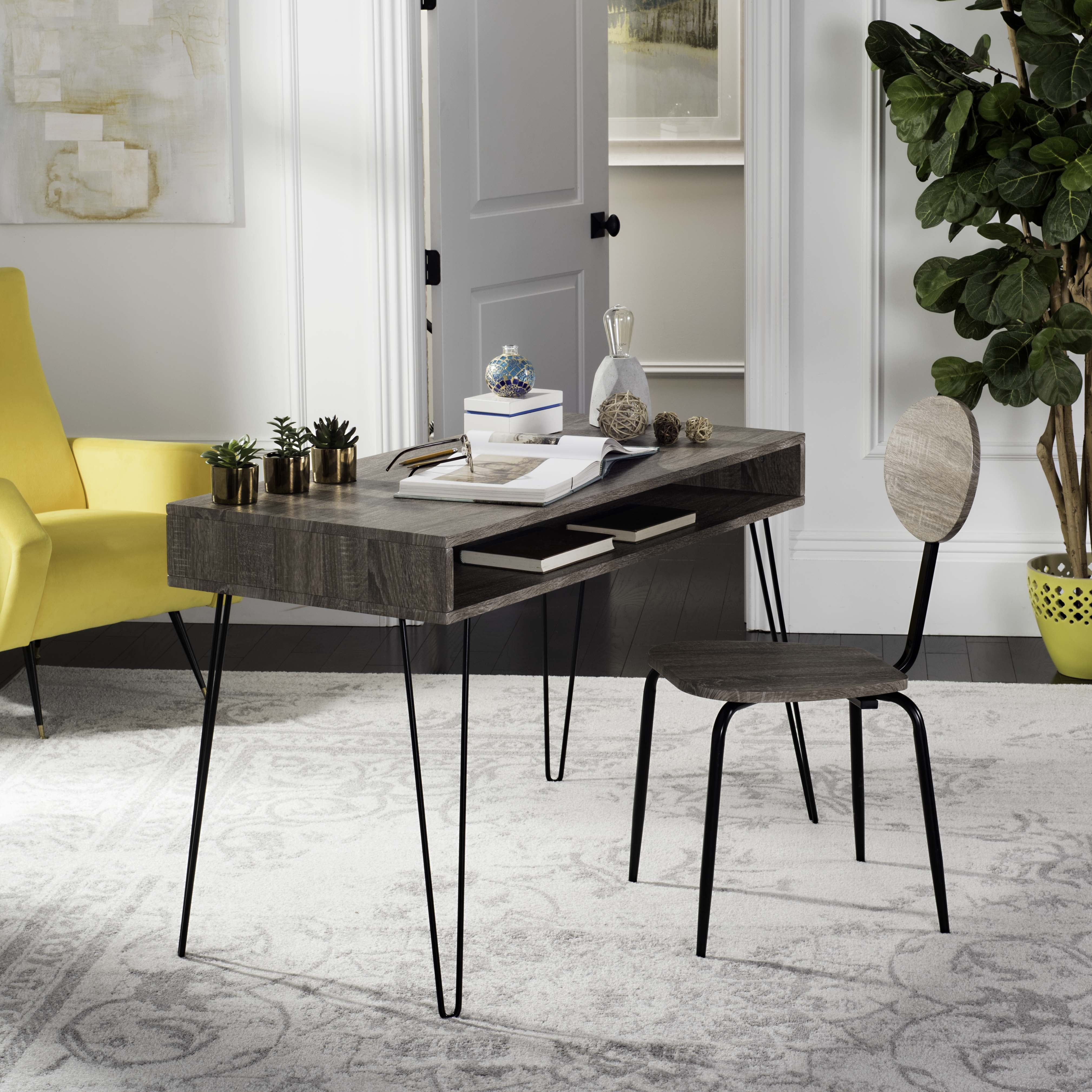 SAFAVIEH Winta 47'' Mid-Century Retro Writing Desk/Chair, Grey/Black