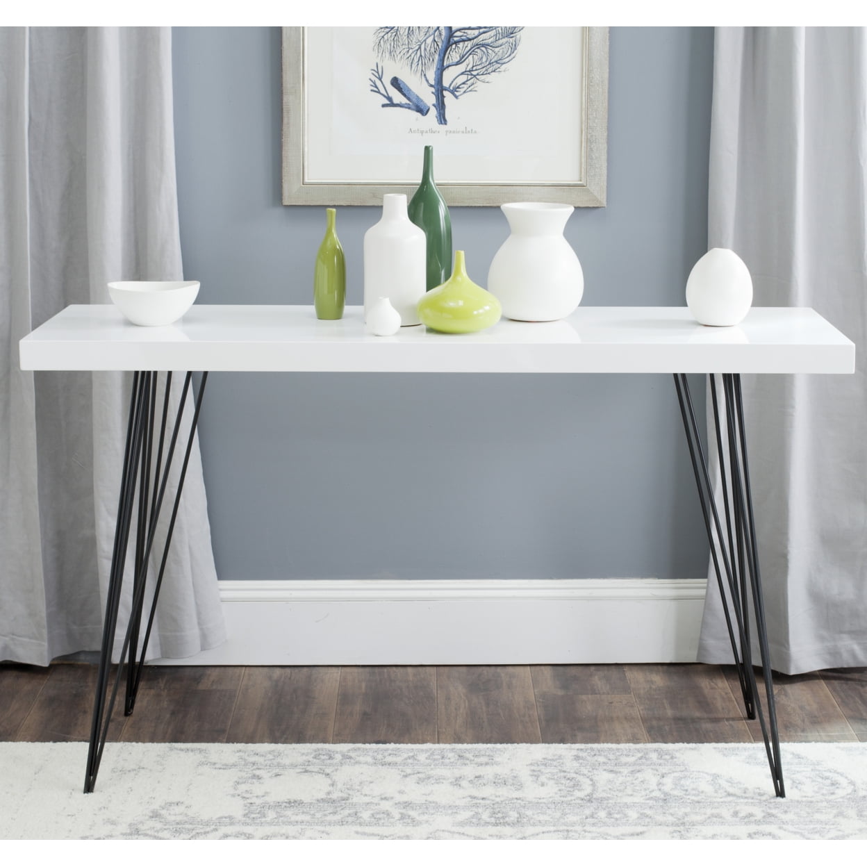 SAFAVIEH Wolcott Retro Mid-Century Lacquer Console Table, White/Black
