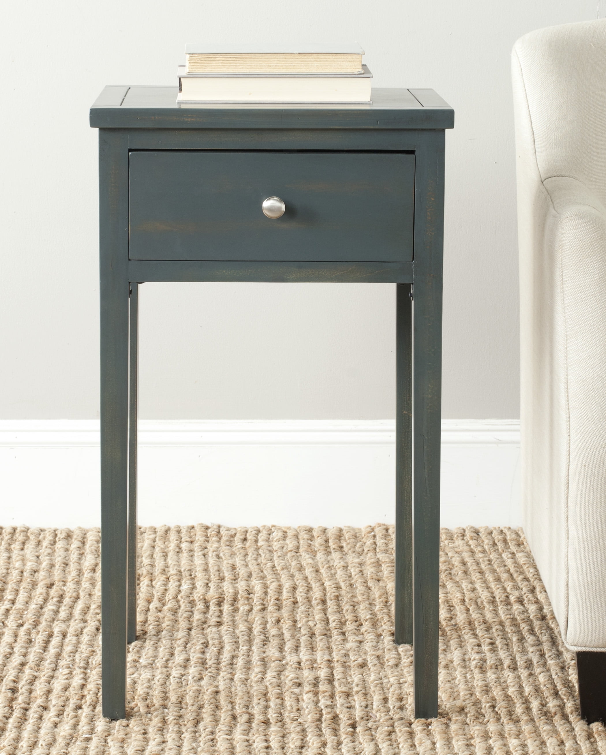 SAFAVIEH Abel Solid Rustic Nightstand with Storage Drawer, Steel Teal
