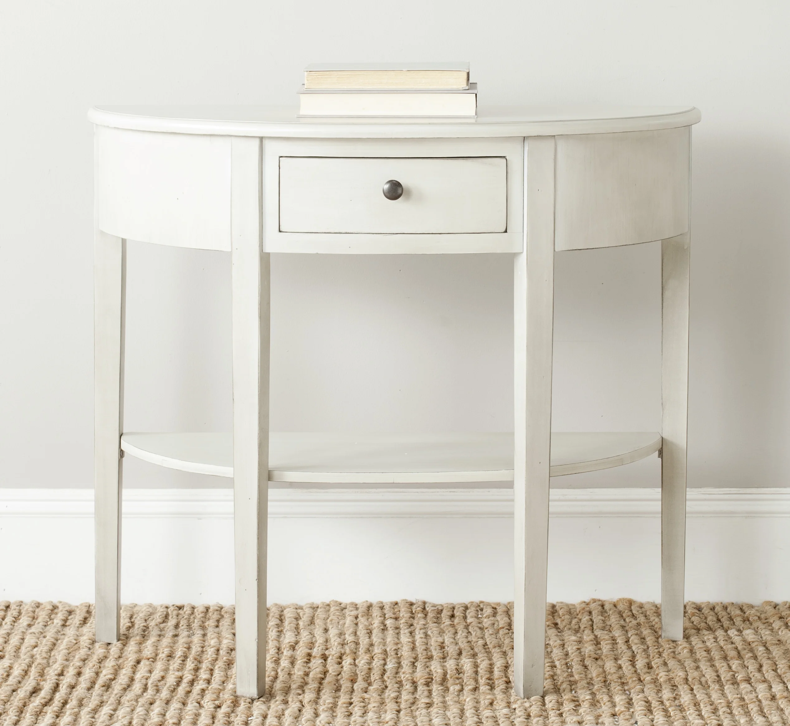 SAFAVIEH Abram Solid Country Demilune Console with Storage Drawer, White