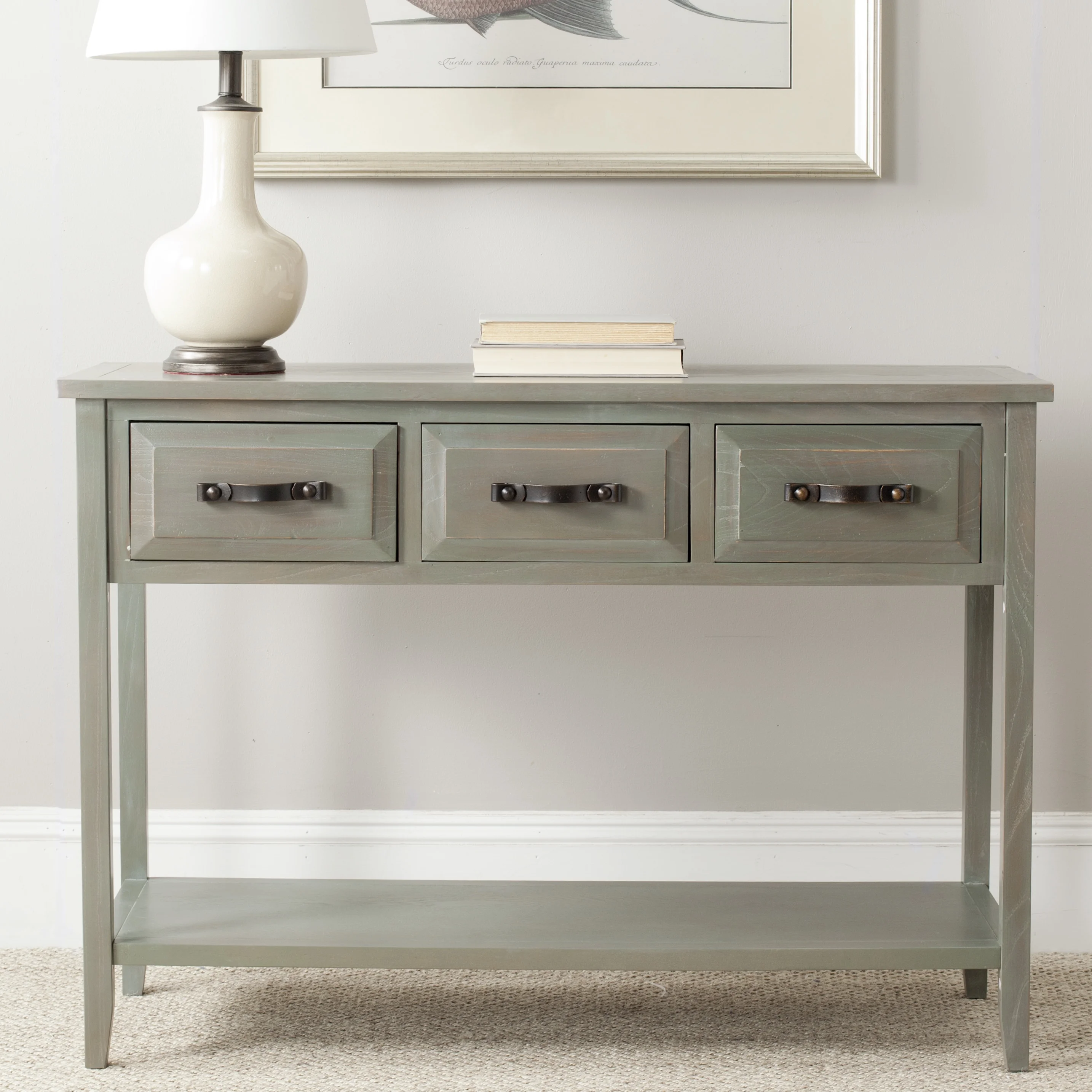 SAFAVIEH Aiden Contemporary Rustic Console Table w/ 3 Drawers, French Grey