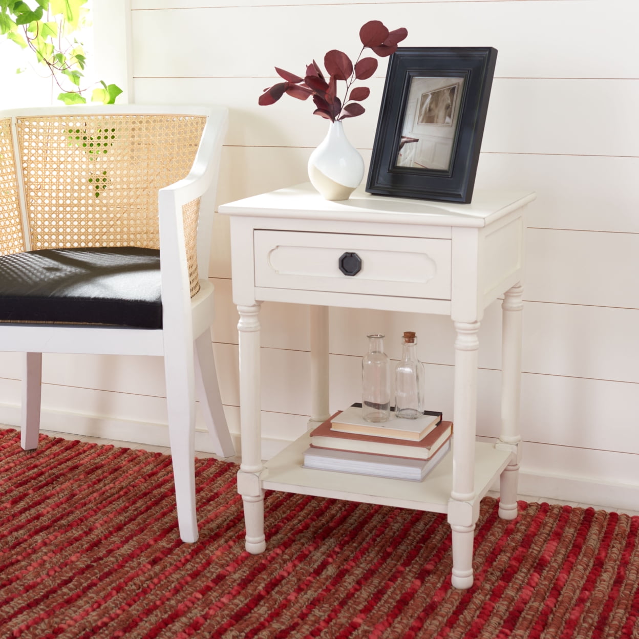 SAFAVIEH Allura Solid Rustic 1 Drawer Accent Table, Distressed White