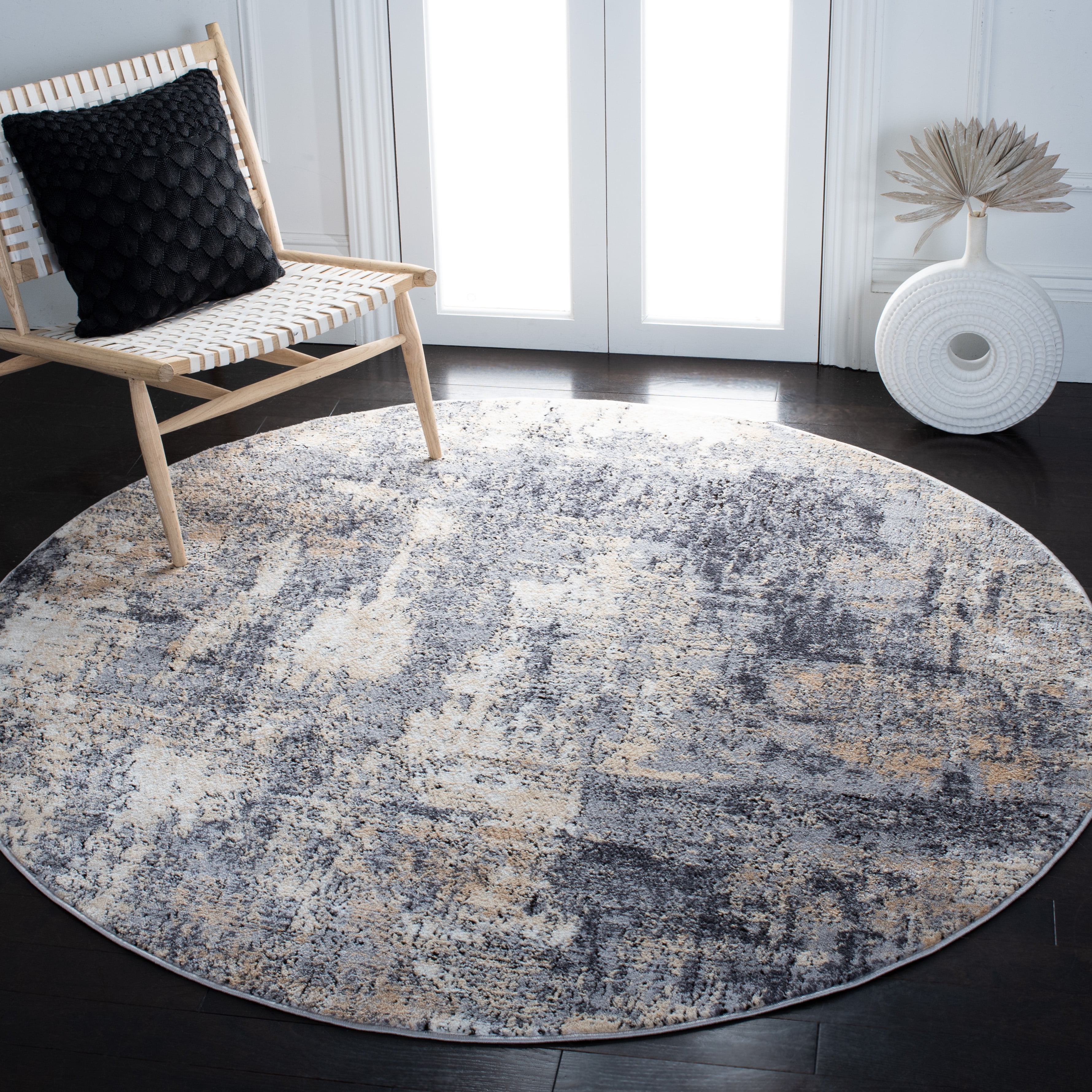 SAFAVIEH Amelia Boyce Abstract Area Rug, Gray/Gold, 6'7" x 6'7" Round