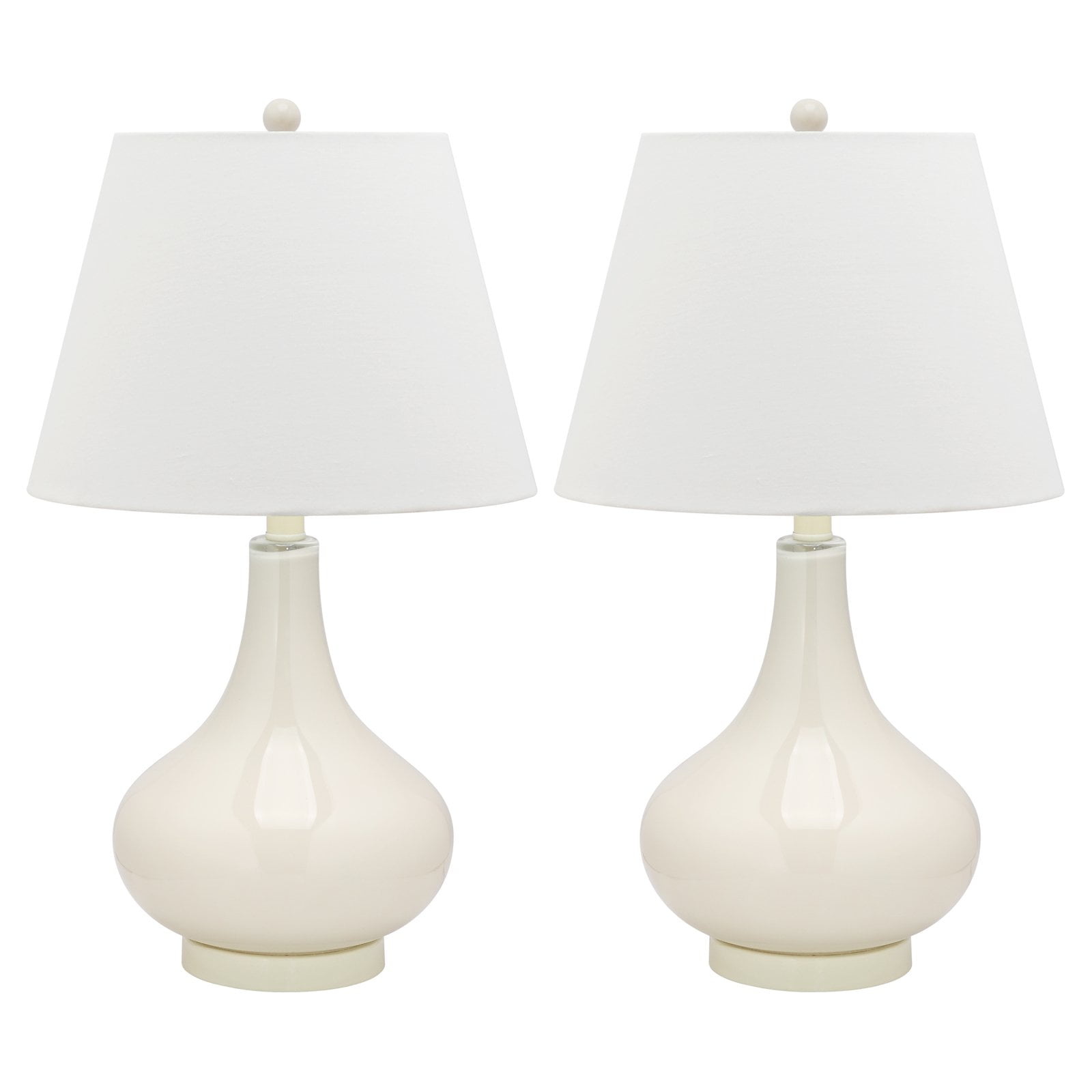 SAFAVIEH Amy 24 in. White Glass Table Lamp with Off-White Cotton Shade, Set of 2