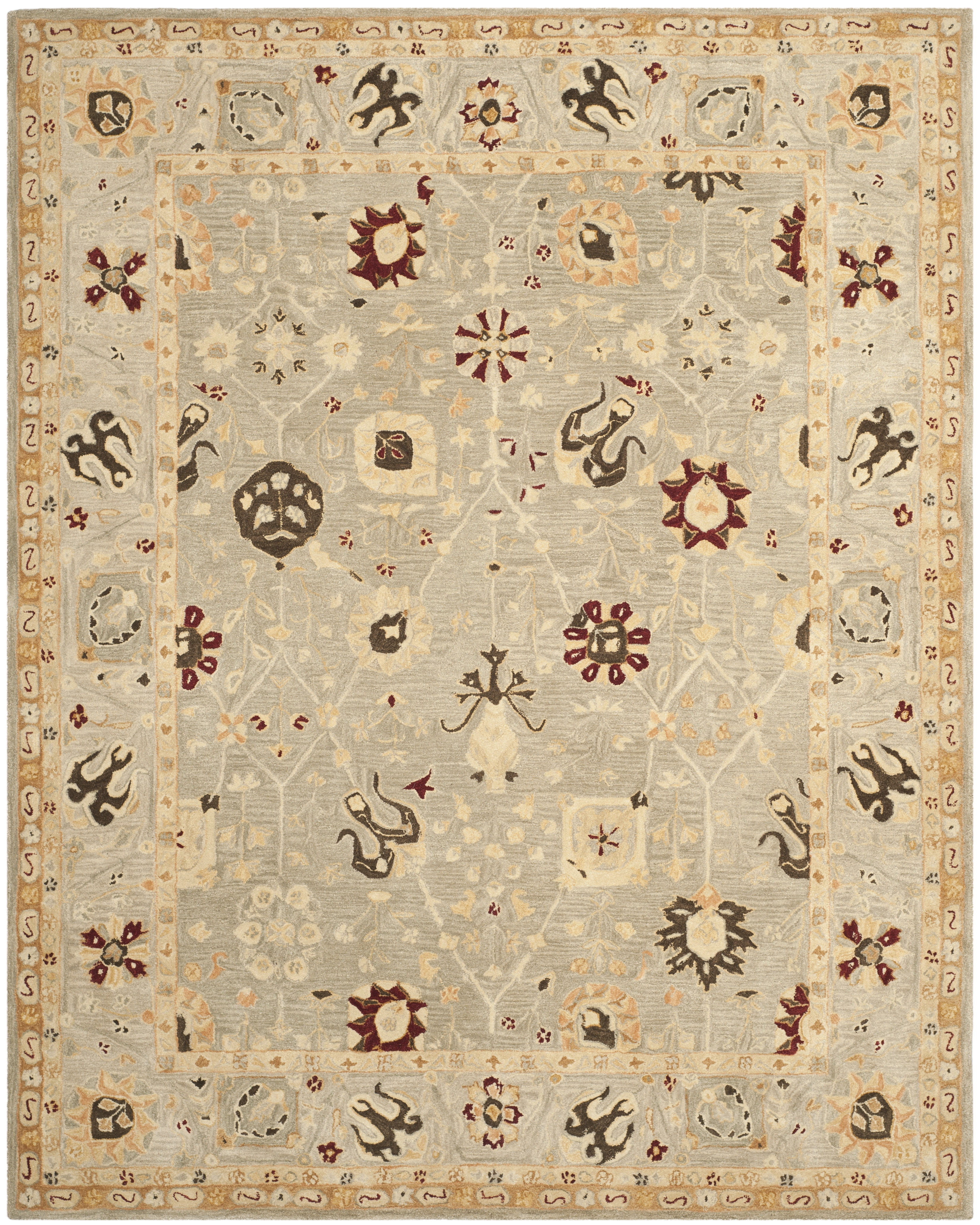 SAFAVIEH Anatolia Scott Floral Wool Area Rug, Beige/Sage, 8' x 10'