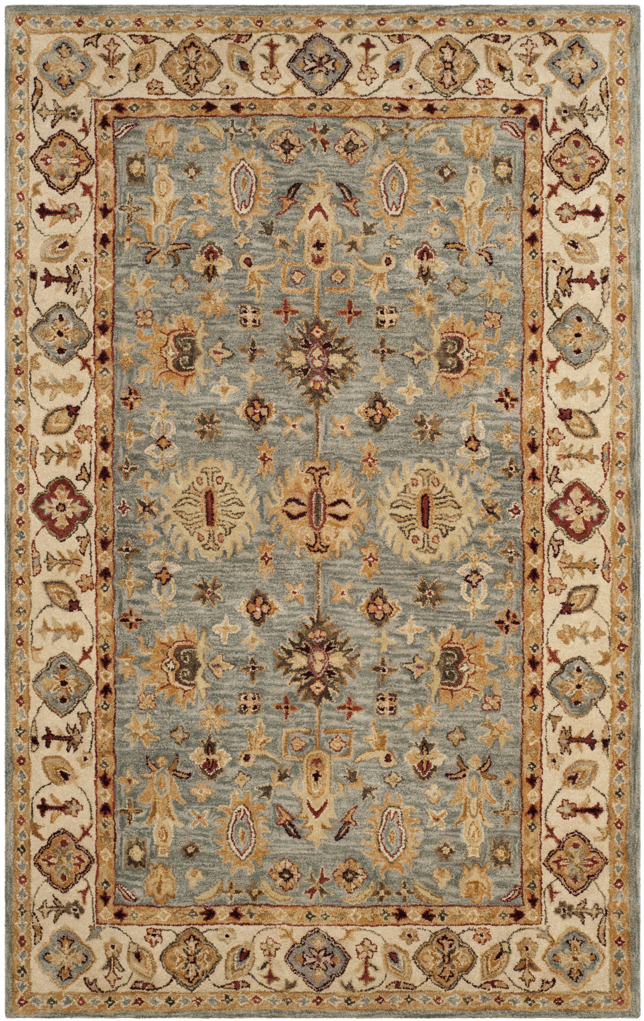 SAFAVIEH Antiquity Langston Floral Bordered Wool Area Rug, Blue/Ivory, 6' x 9'