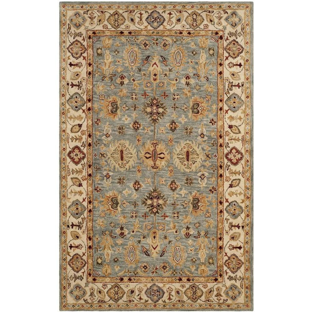 SAFAVIEH Antiquity Langston Floral Bordered Wool Area Rug, Blue/Ivory, 6' x 9'