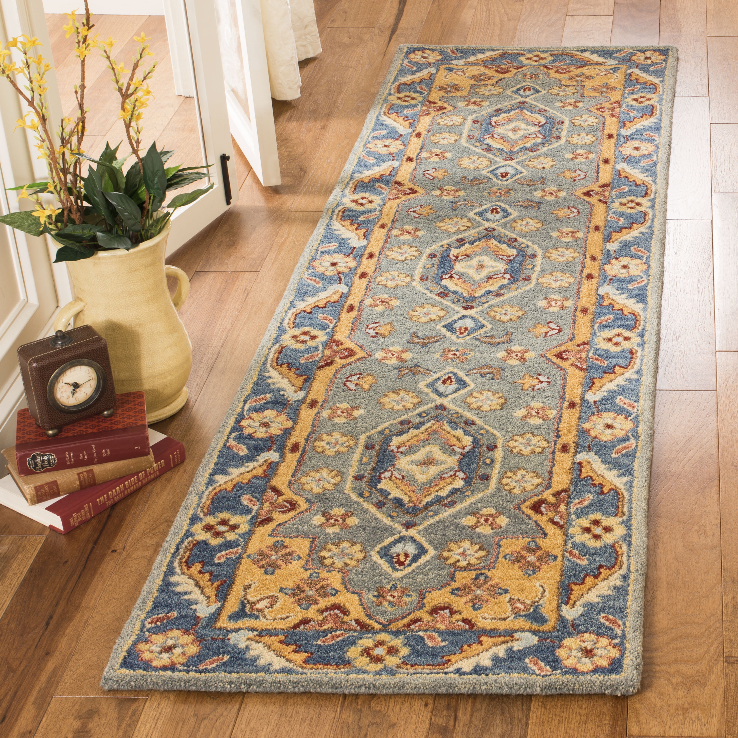 SAFAVIEH Antiquity Napier Traditional Wool Runner Rug, Blue/Gold, 2'3" x 8'