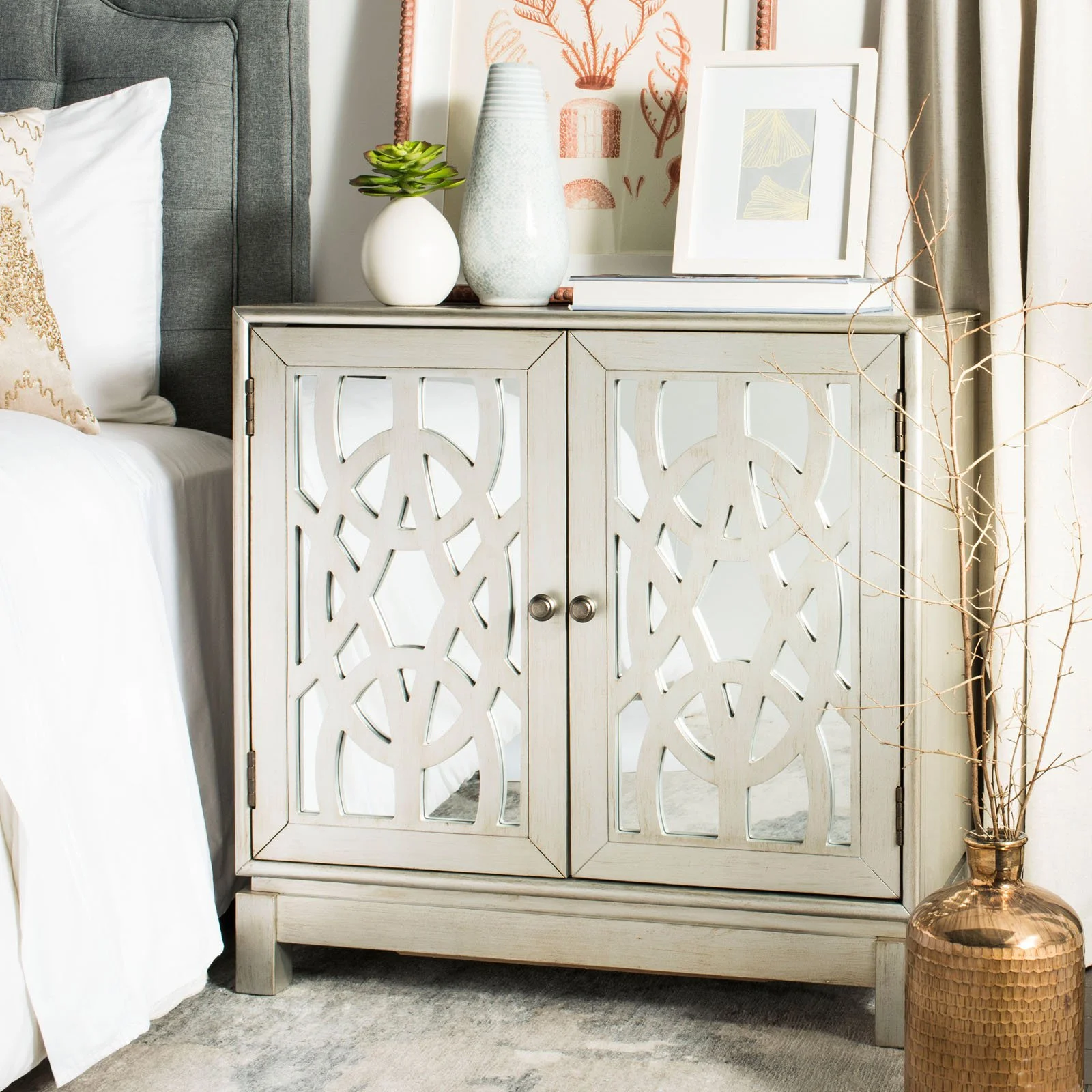SAFAVIEH Ashlynn Rustic Geometric 2 Door Chest, Silver