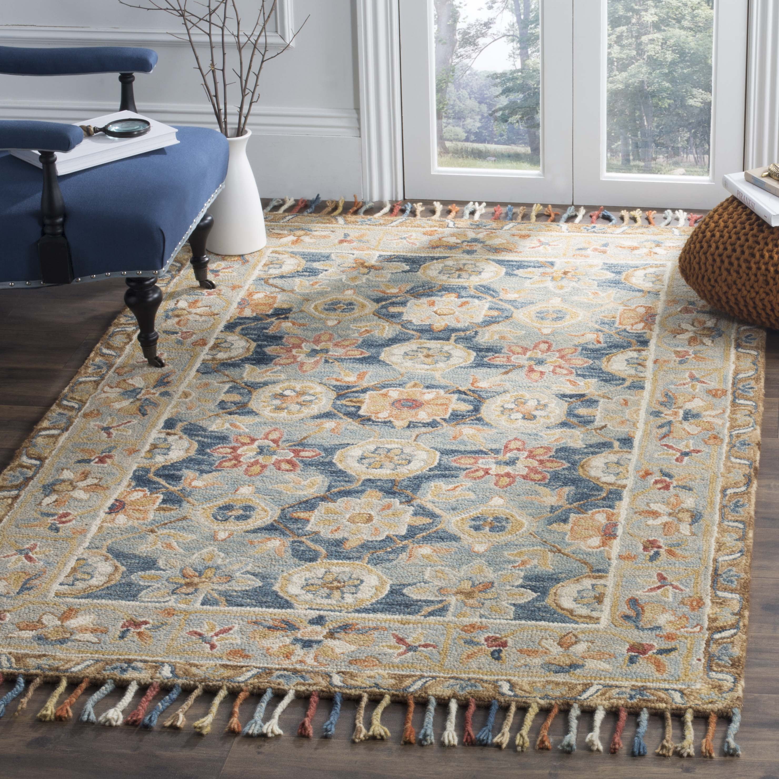SAFAVIEH Aspen Andi Southwestern Wool Area Rug, Grey/Navy, 5' x 5' Square