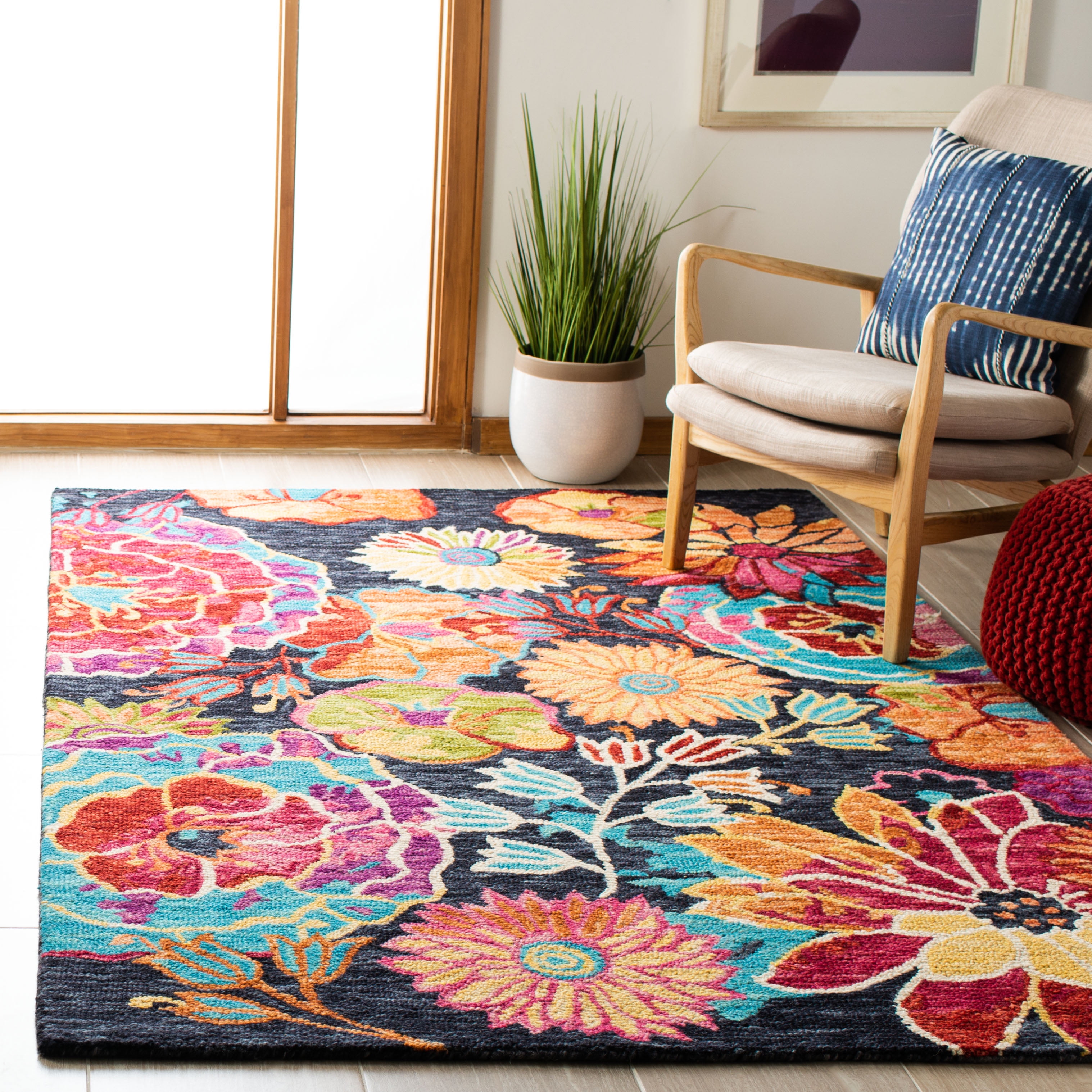 SAFAVIEH Aspen Candelario Floral Wool Area Rug, Charcoal/Blue, 5' x 8'
