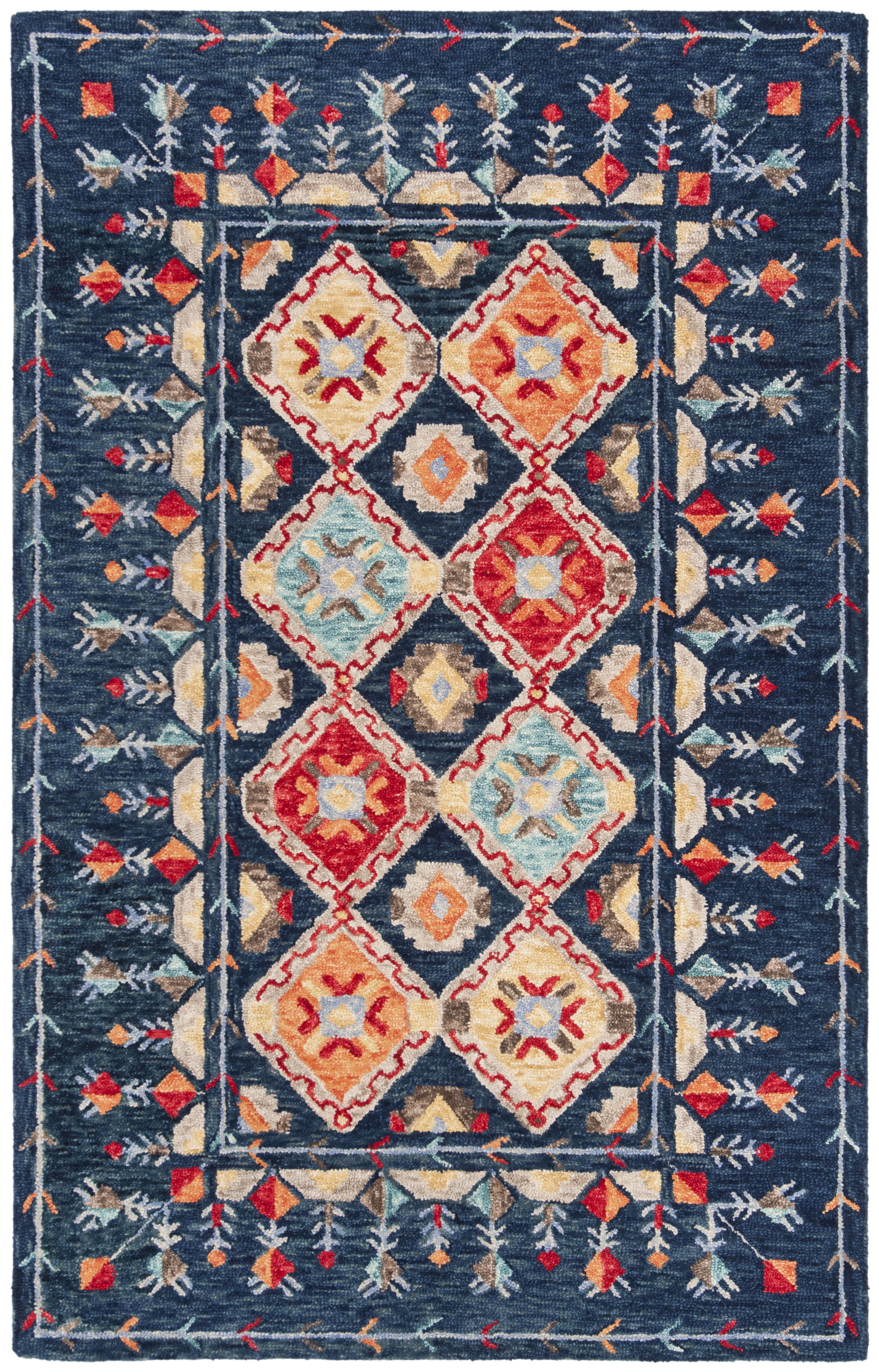 SAFAVIEH Aspen Christabella Geometric Wool Area Rug, Navy/Orange, 3' x 5'