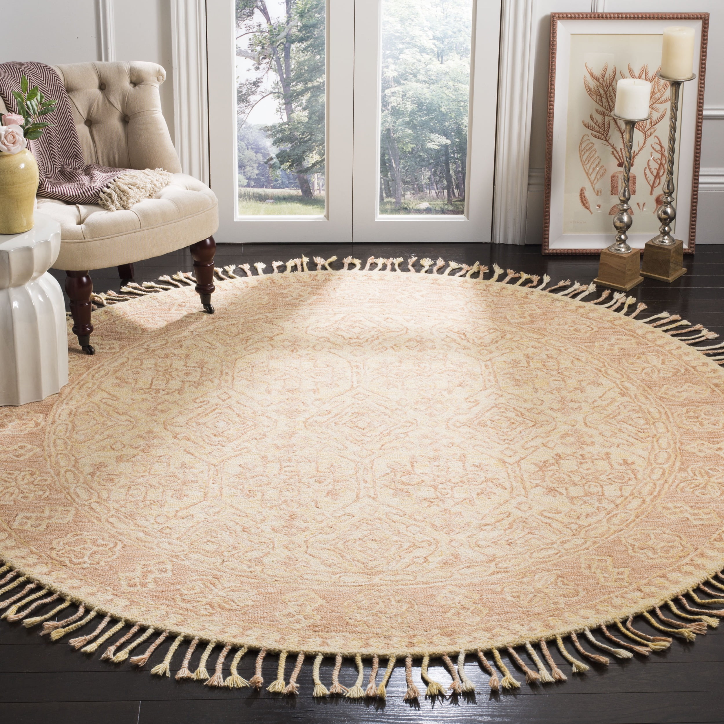 SAFAVIEH Aspen Julijana Oriental Wool Area Rug, Ivory/Blush, 7' x 7' Round