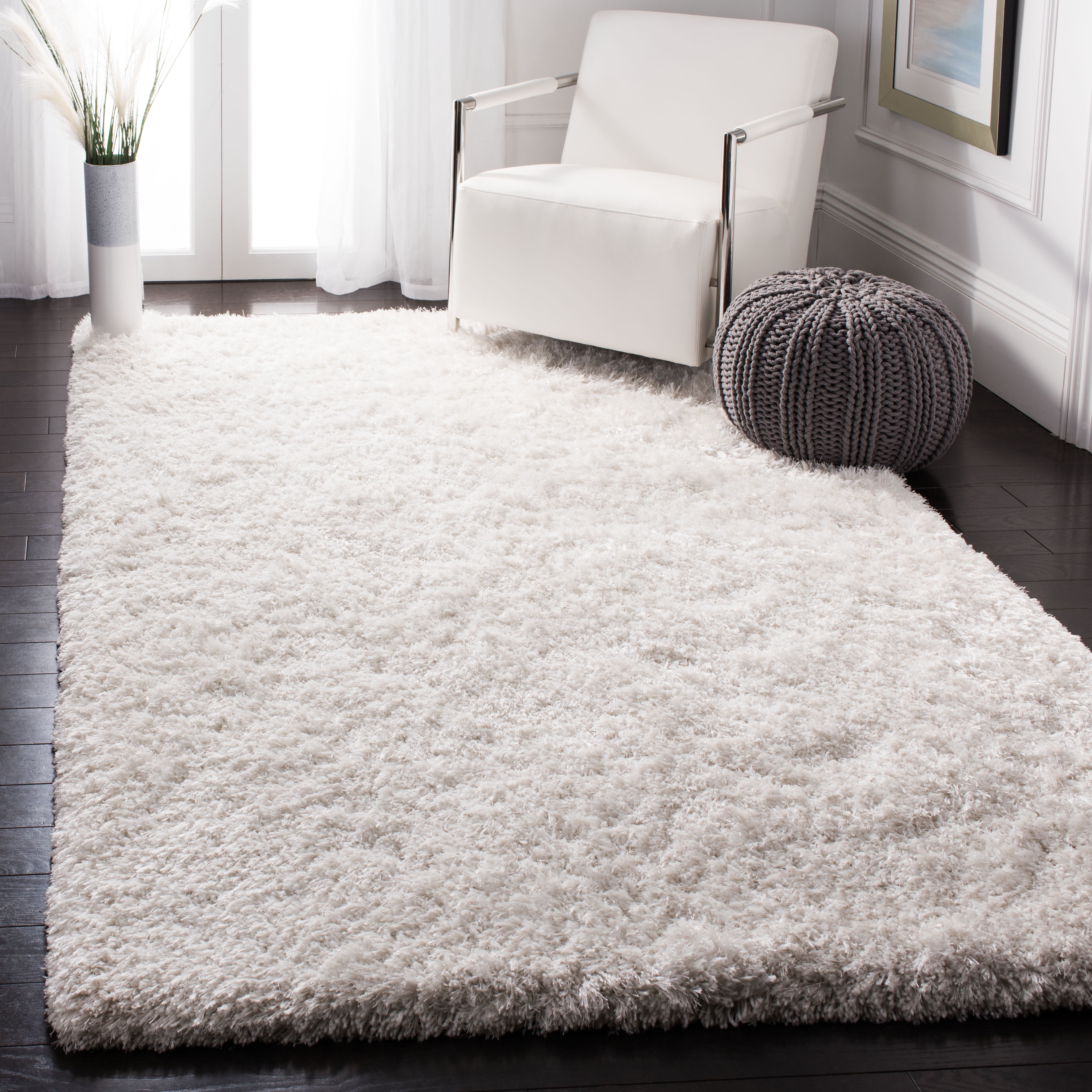 SAFAVIEH Atlantic Kennedy Solid Wool Shag Area Rug, Ivory, 3' x 5'