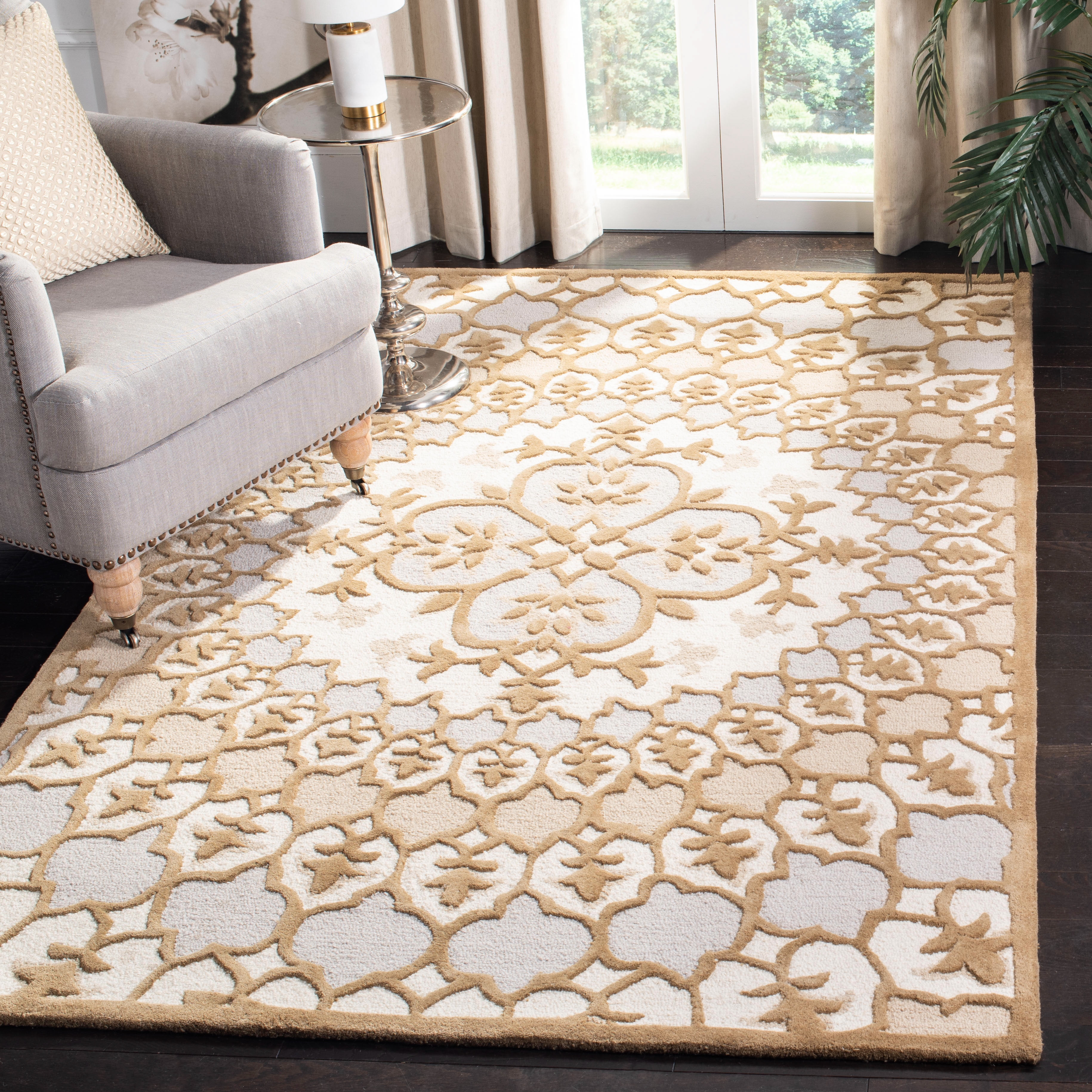 SAFAVIEH Bellagio Zoja Floral Wool Area Rug, Ivory/Dark Beige, 5' x 8'