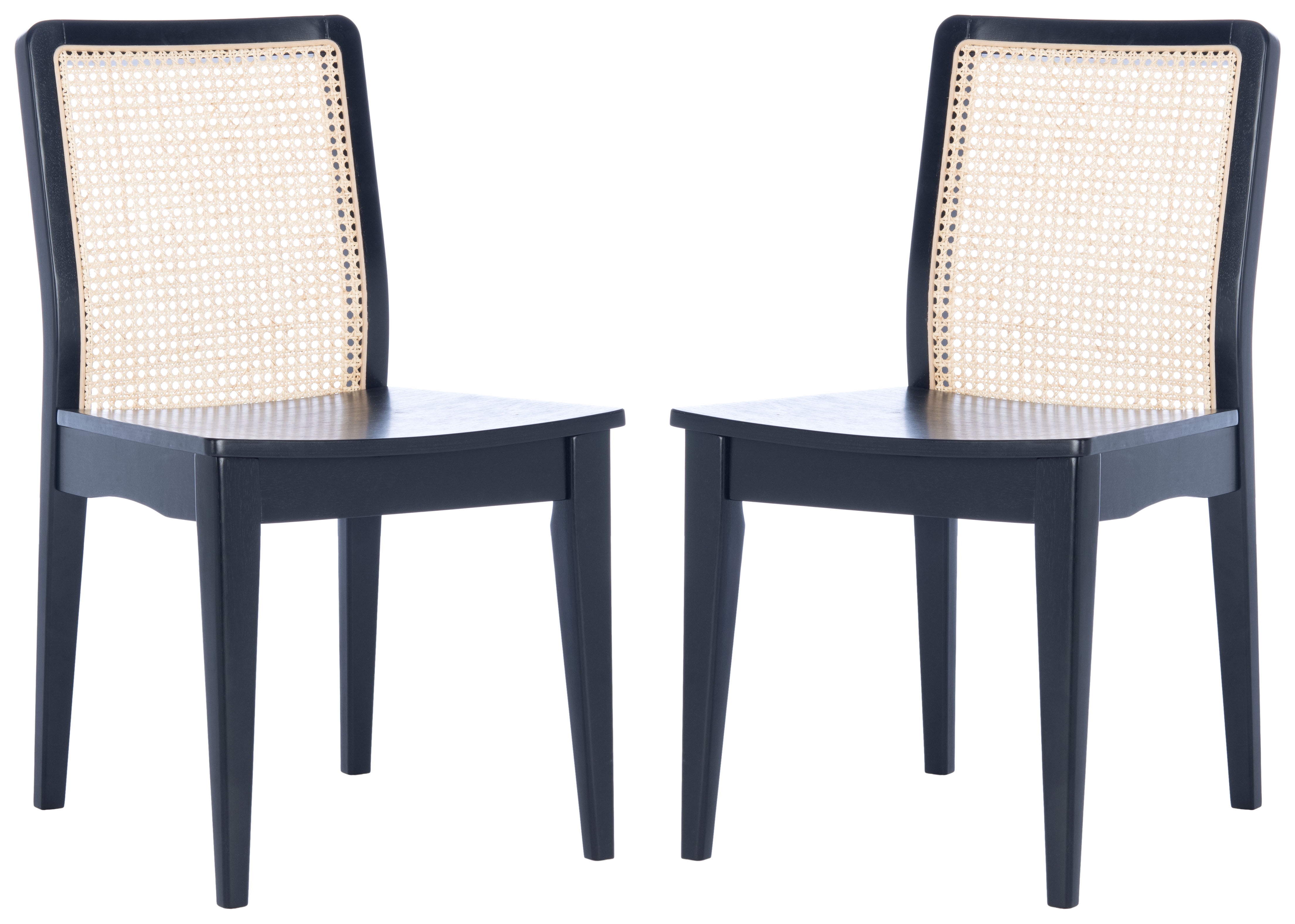 SAFAVIEH Benicio Rattan Dining Chair, Black/Natural, Set of 2 (18.9 in. W x 22.3 in. D x 33.9 in. H)
