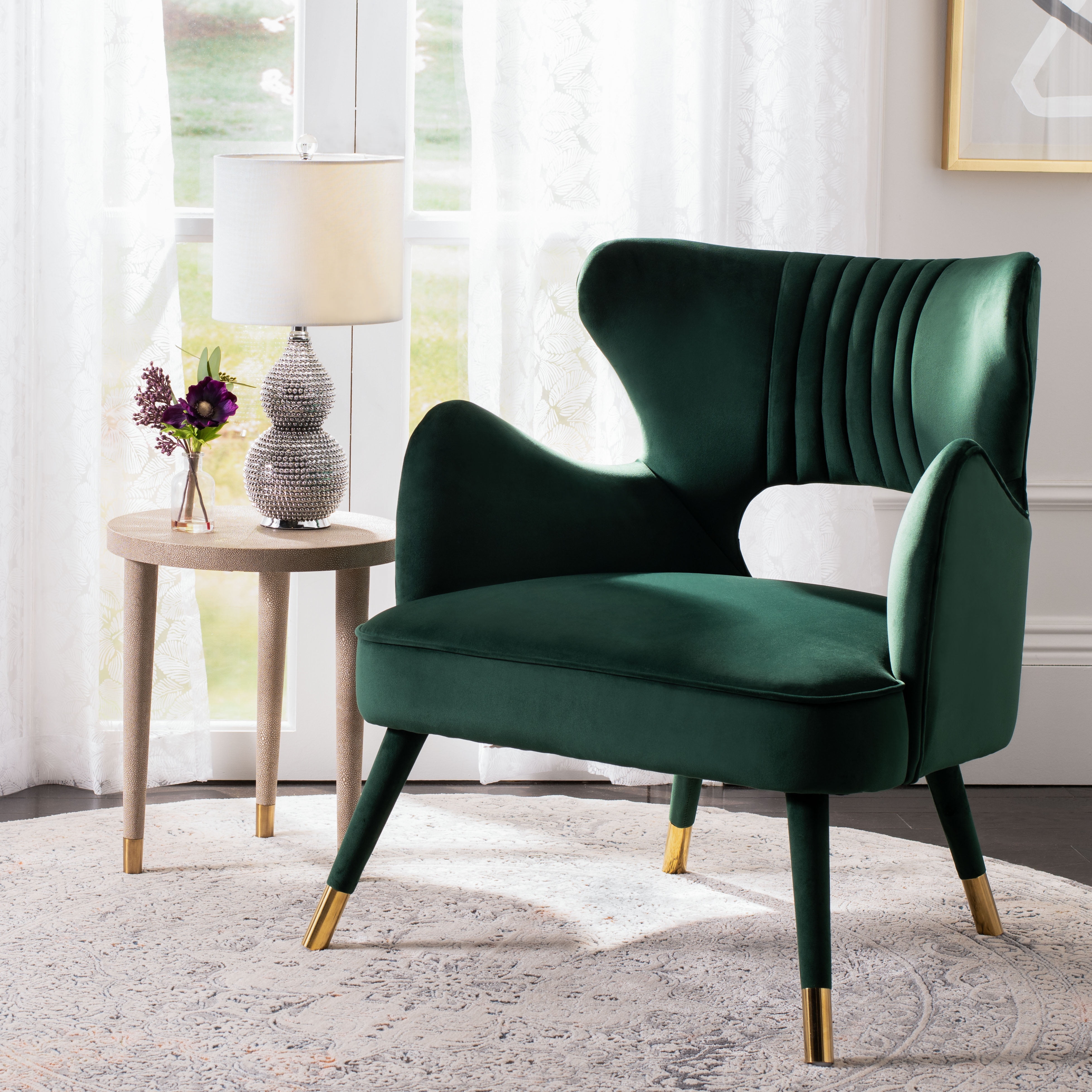 SAFAVIEH Blair Mid-Century Retro Wingback Accent Chair, Forest Green