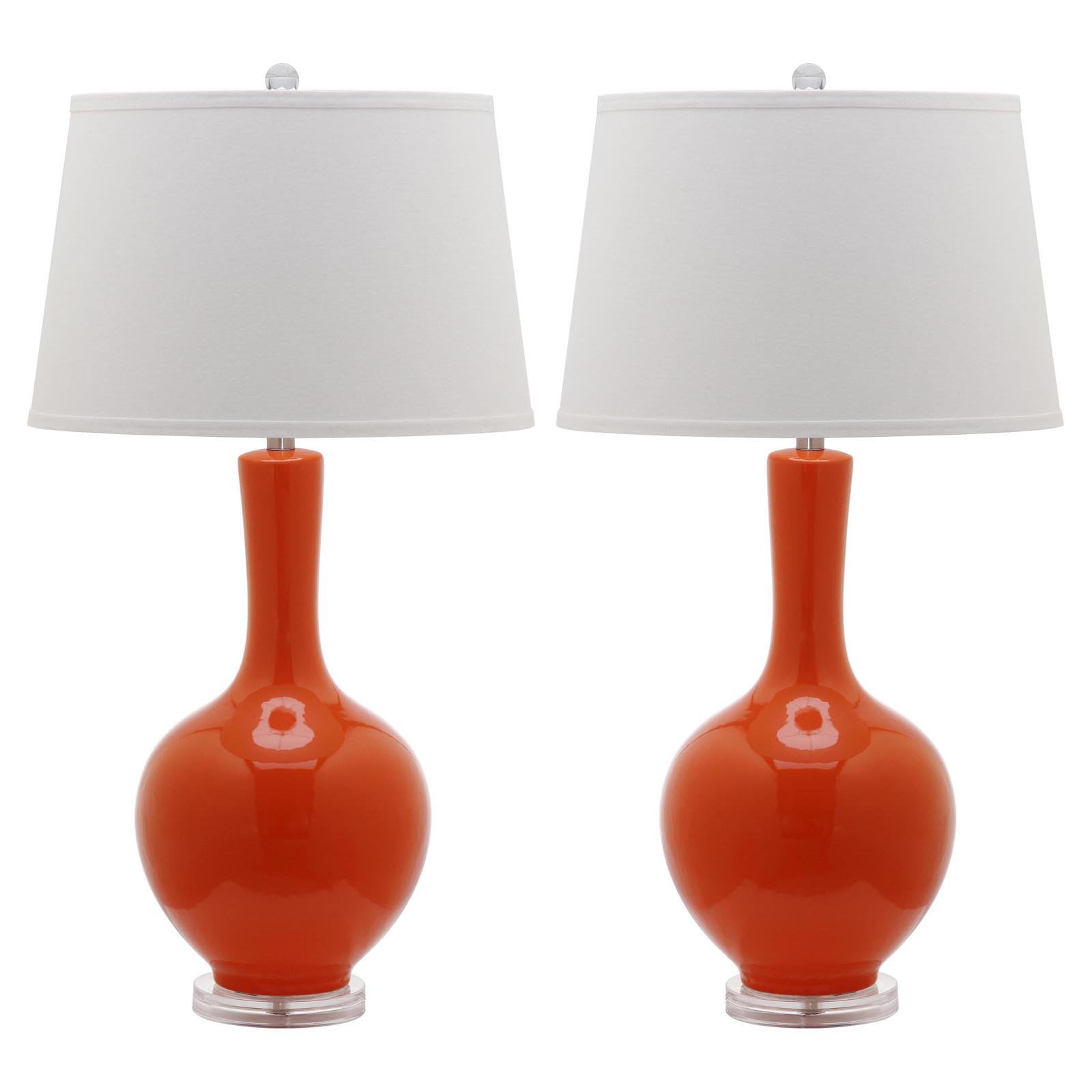 SAFAVIEH Blanche 32 in. H Solid Ceramic Gourd Lamp, Orange, Set of 2
