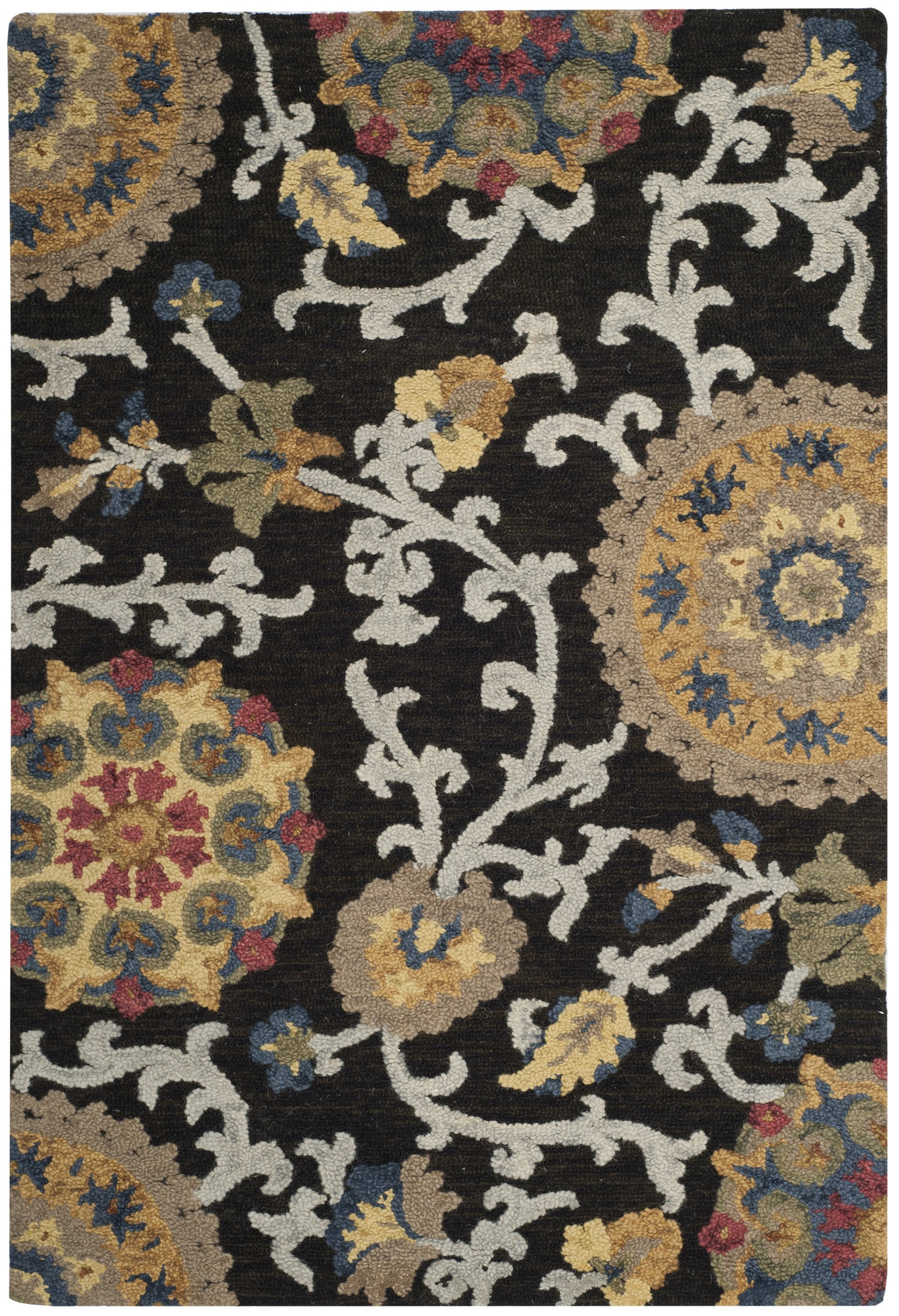 SAFAVIEH Blossom Danny Floral Wool Area Rug, Charcoal/Multi, 4' x 6'