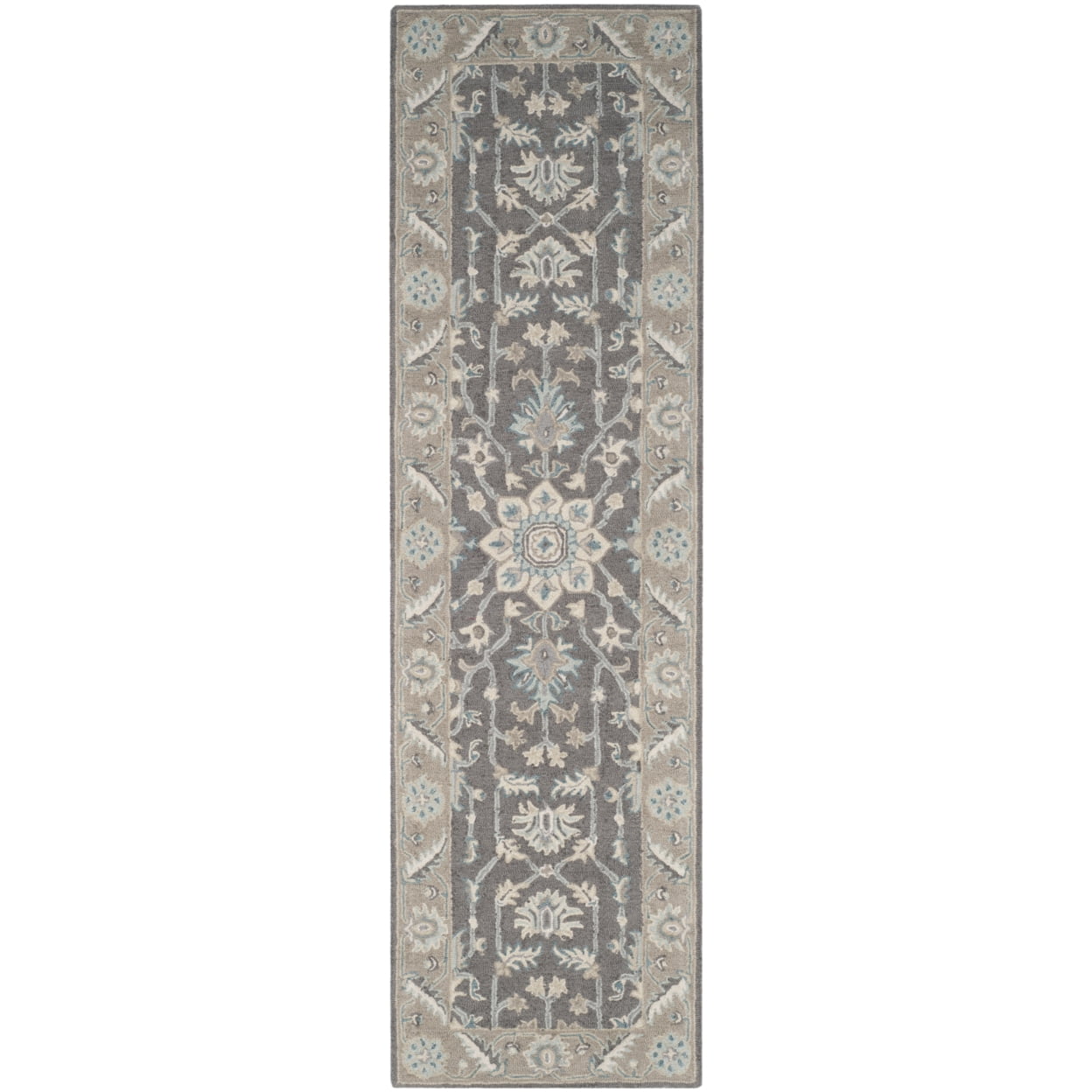 SAFAVIEH Blossom Shevon Oriental Wool Runner Rug, Dark Grey/Light Brown, 2'3" x 14'