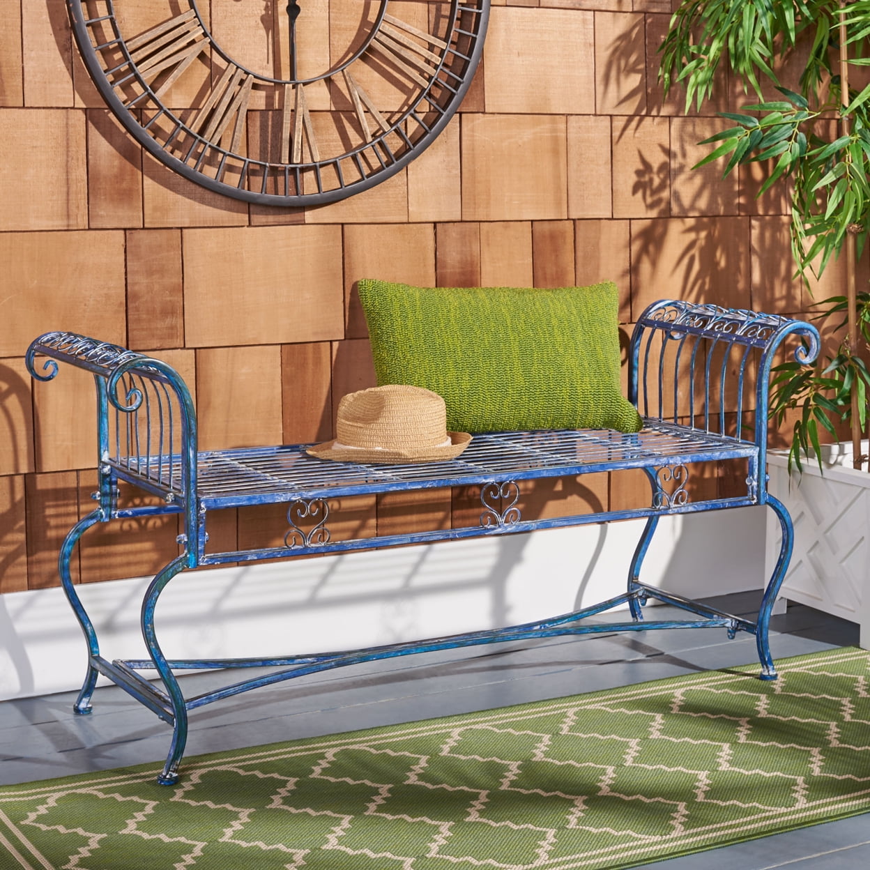 SAFAVIEH Brielle Outdoor Patio Traditional Garden Bench, Antique Blue