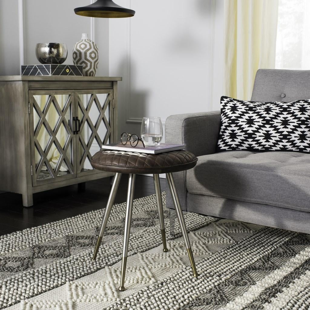 SAFAVIEH Brinley 30"H Mid Century Modern Stool, Dark Brown/Silver