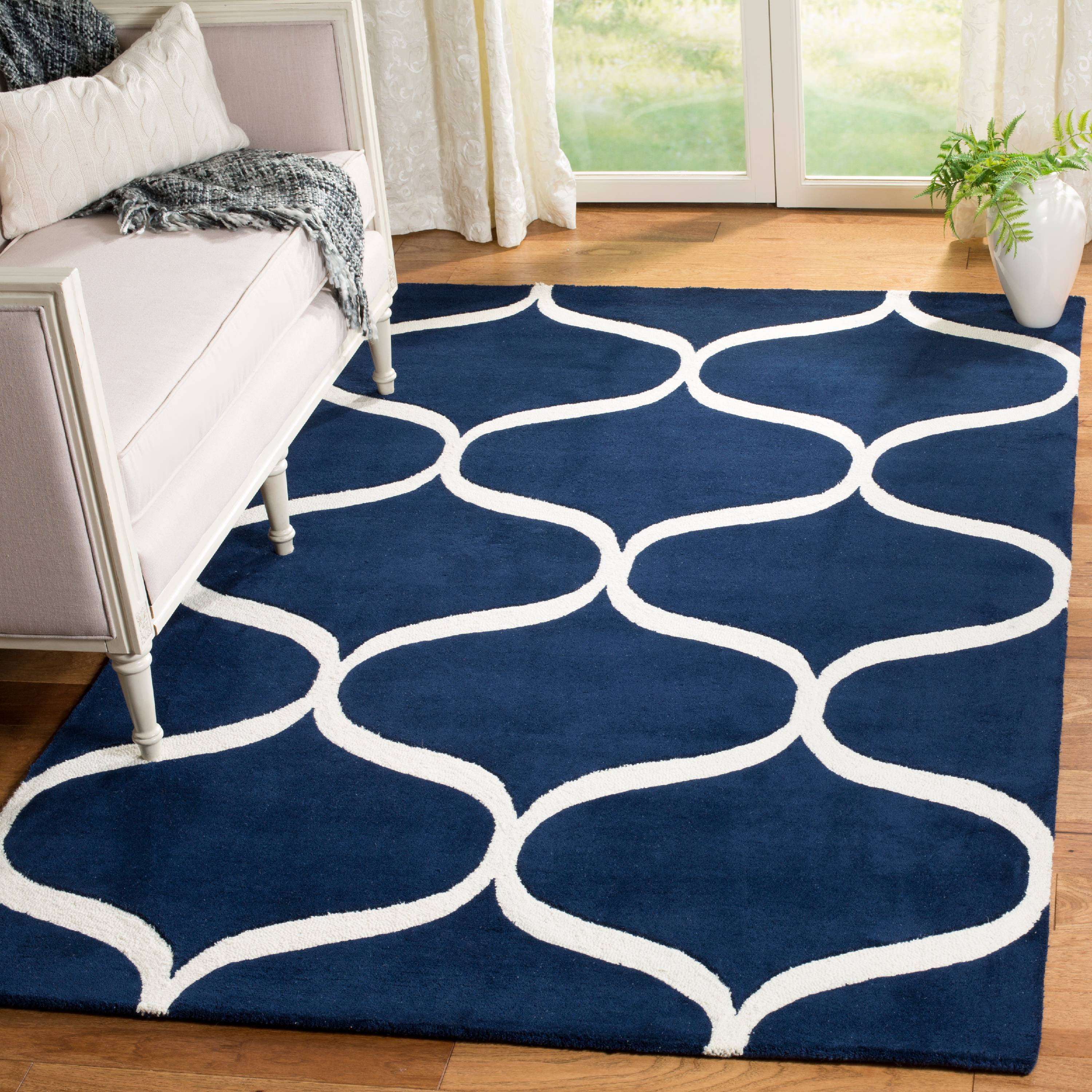 SAFAVIEH Cambridge Jared Geometric Wool Area Rug, Dark Blue/Ivory, 8' x 10'