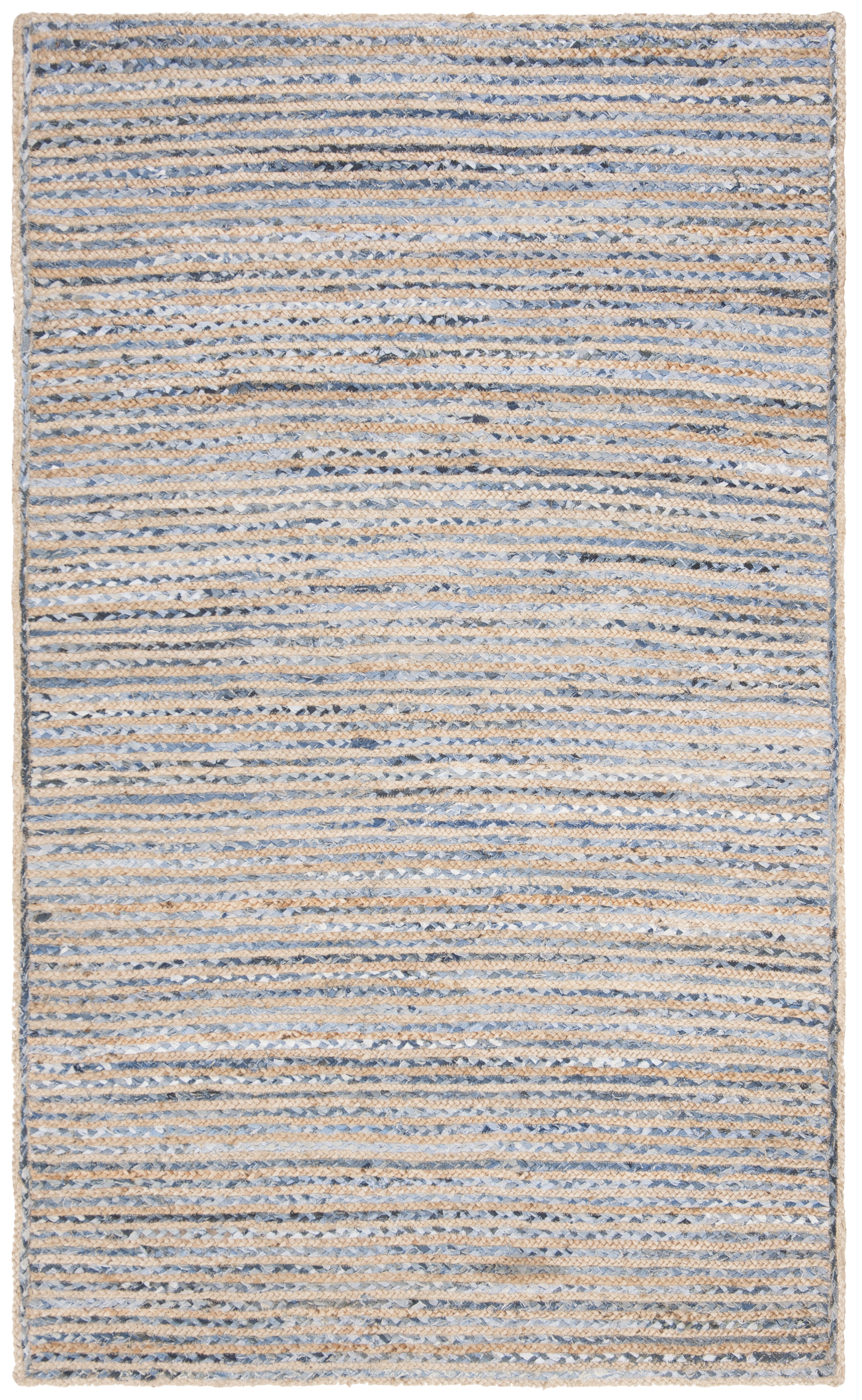 SAFAVIEH Cape Cod Andrina Braided Striped Jute Area Rug, 8' x 10', Natural/Blue