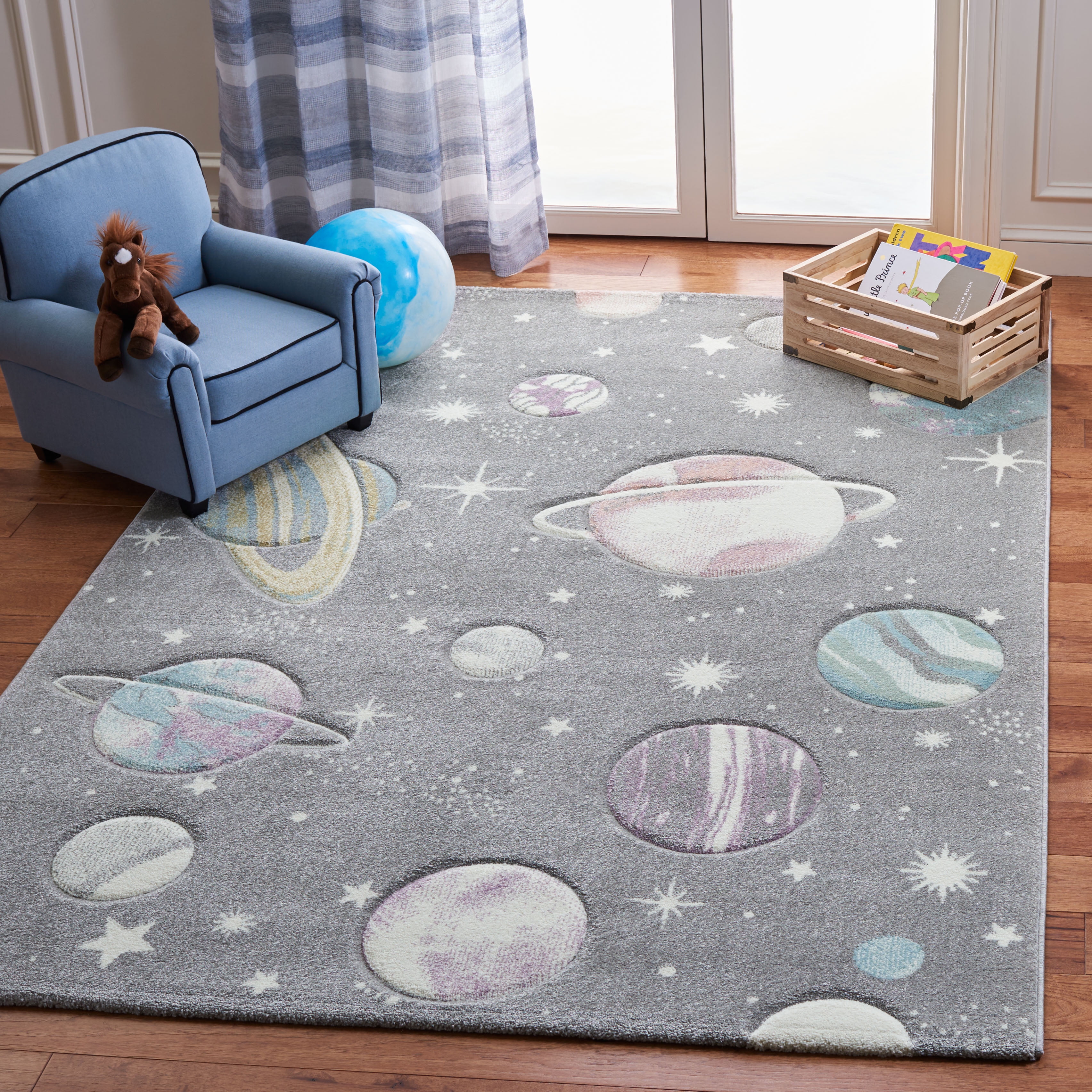 SAFAVIEH Carousel Kids World of Planets Area Rug, Gray/Lavender, 5'3" x 7'6"