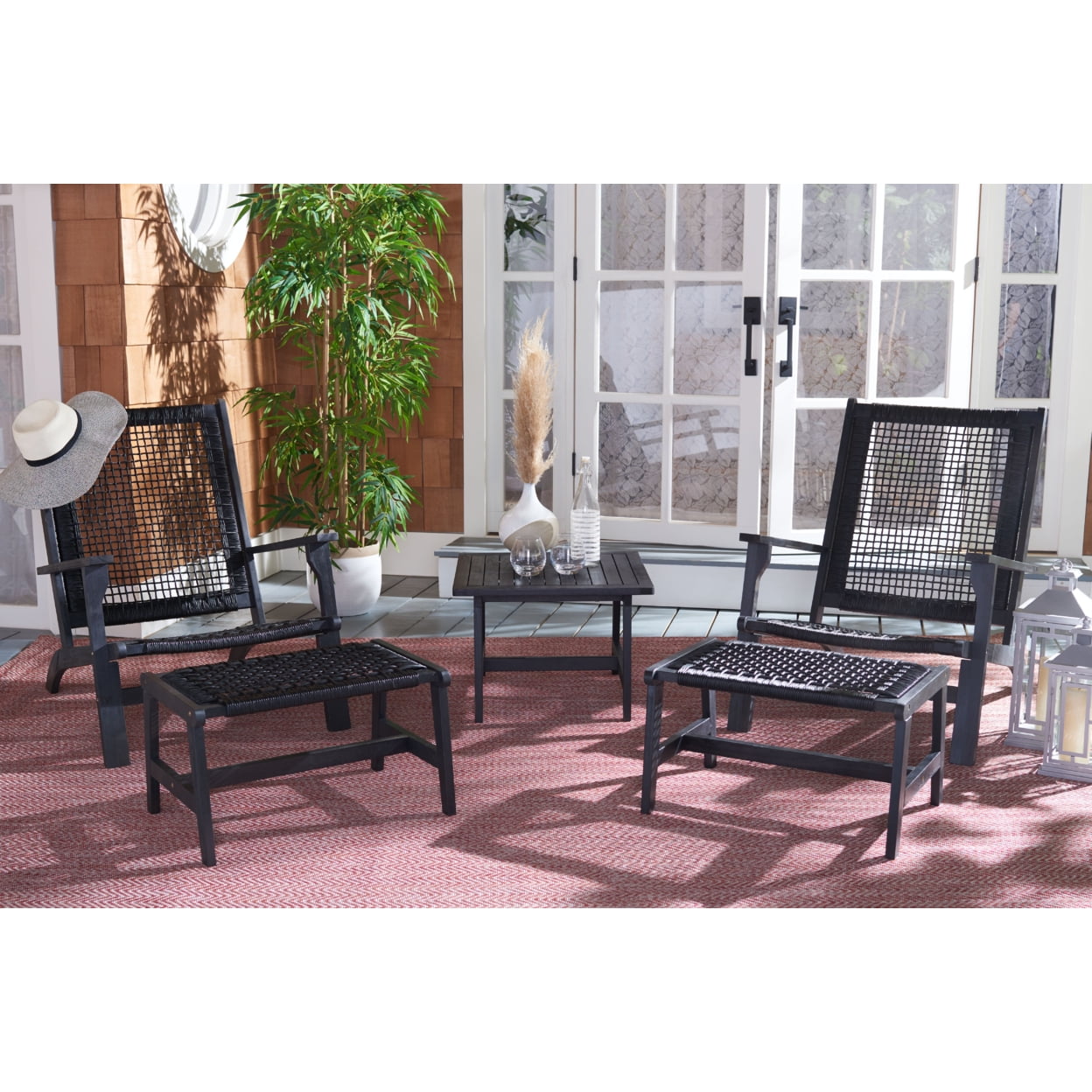 SAFAVIEH Chantelle Outdoor Patio 5 Piece Conversation Set, Black