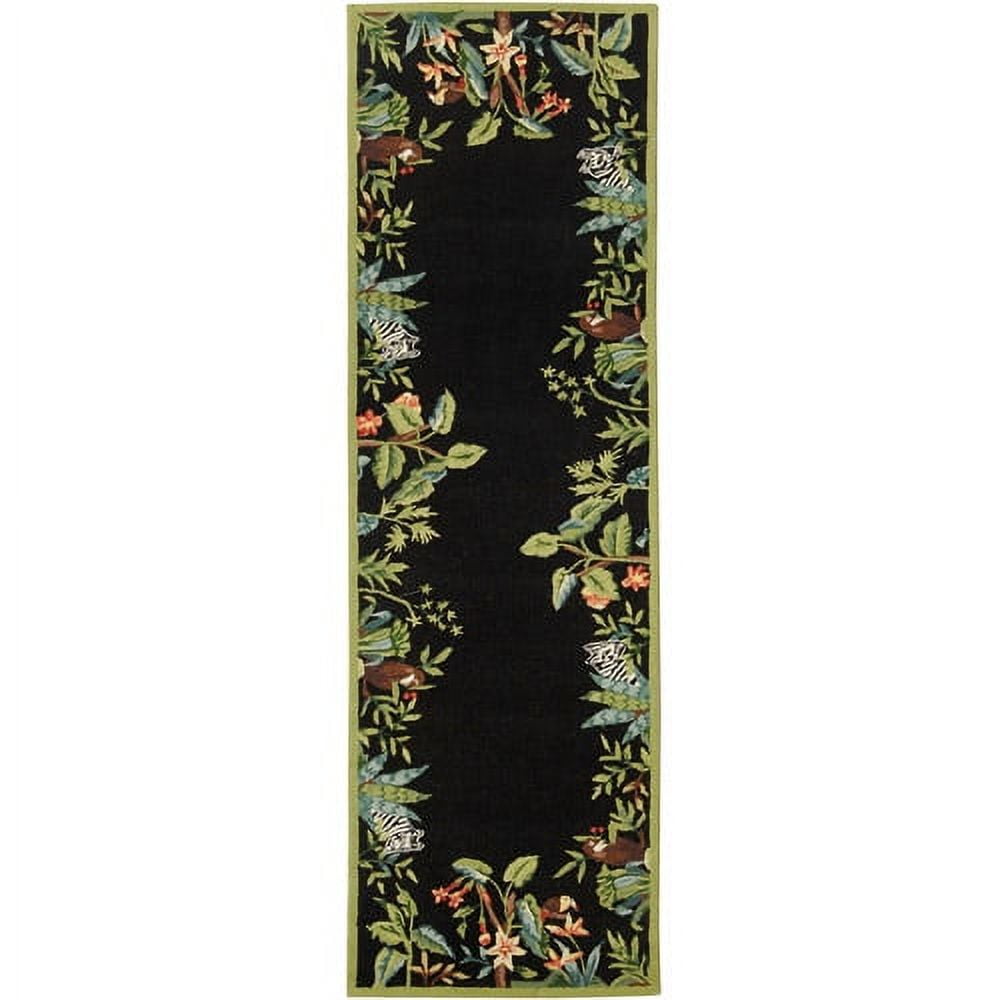 SAFAVIEH Chelsea Deloris Animal Lovers Wool Runner Rug, Black/Green, 2'6" x 12'