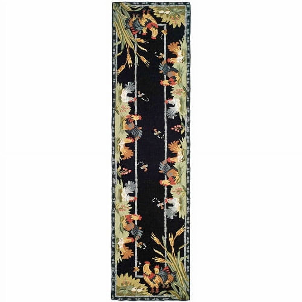 SAFAVIEH Chelsea Lanford Rooster Wool Runner Rug, Black, 2'6" x 8'