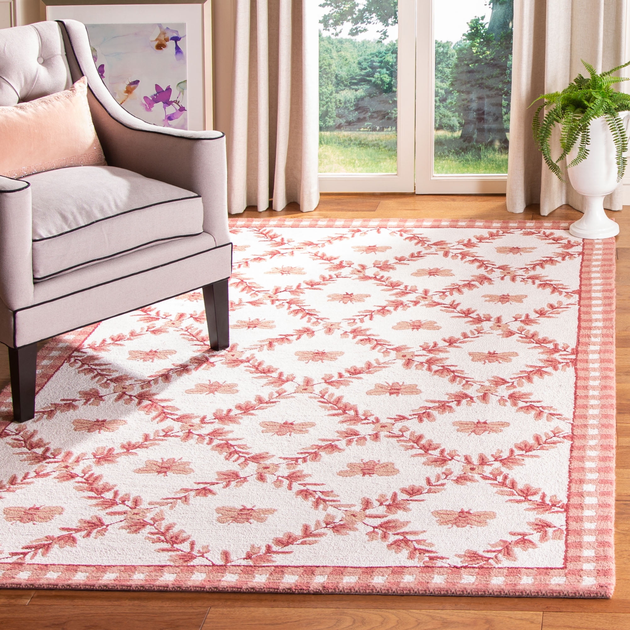 Safavieh Chelsea Lara Bordered Wool Area Rug, Ivory/Rose, 6' x 9'