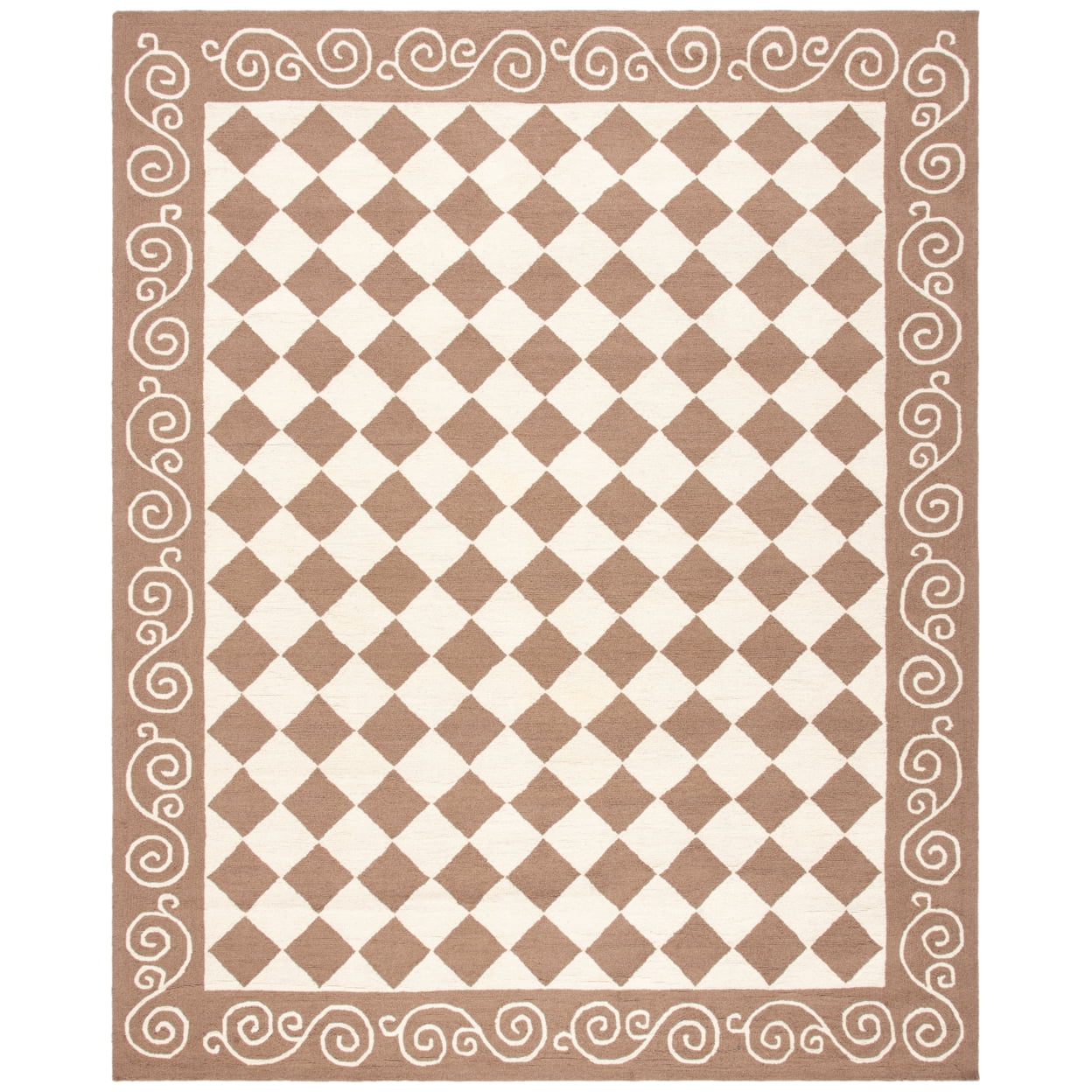 SAFAVIEH Chelsea Marilou Checkered Wool Area Rug, Brown/Ivory, 5'6" x 5'6" Round