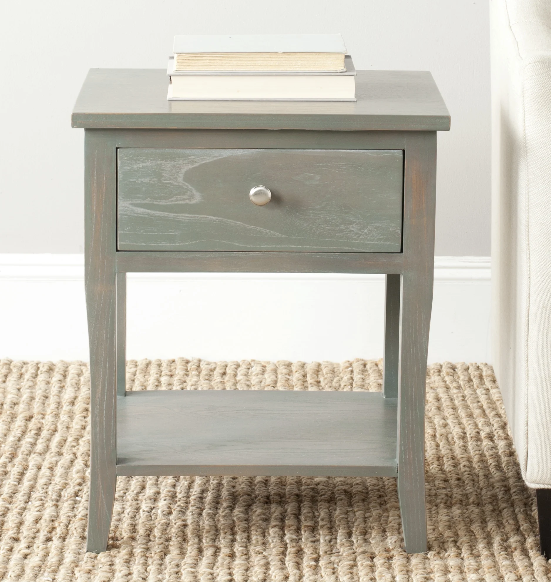 SAFAVIEH Coby Solid Rustic Nightstand with Storage Drawer, French Grey