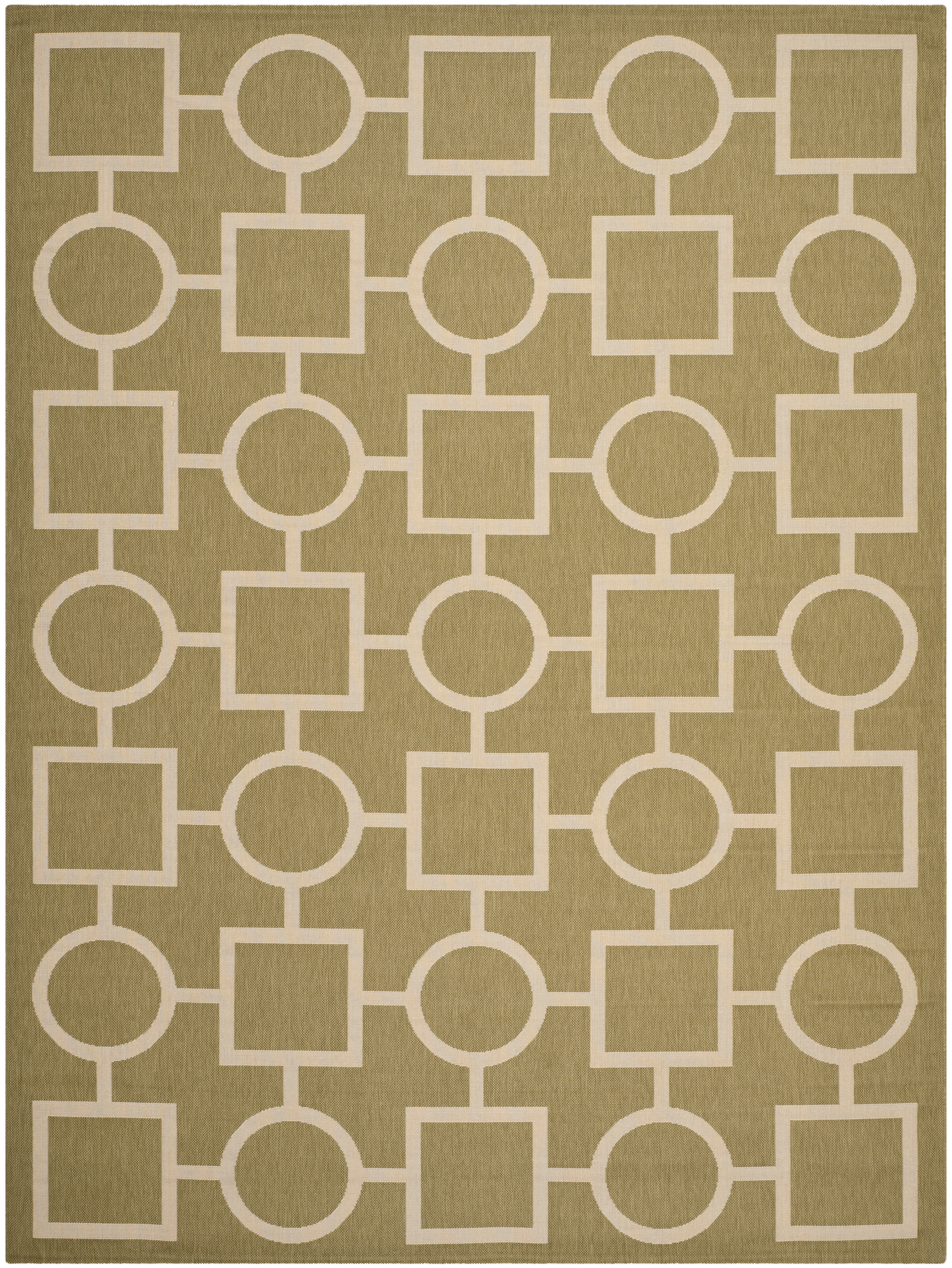 SAFAVIEH Courtyard Archimedes Geometric Circle Indoor/Outdoor Area Rug, 8' x 11', Green/Beige